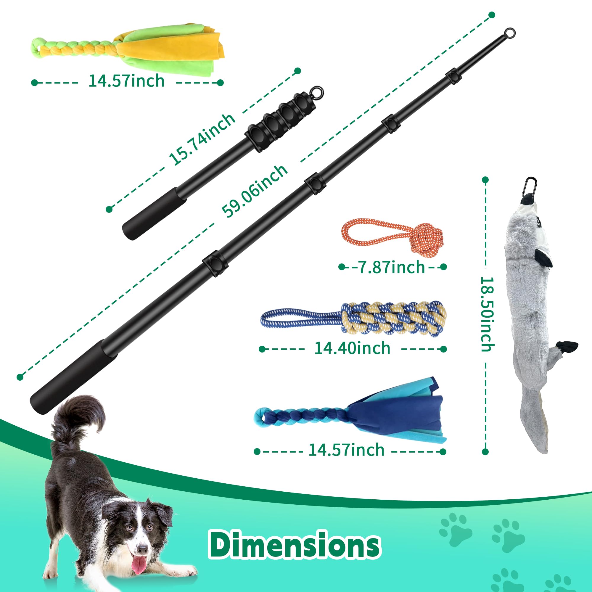 Amacielo Flirt Pole For Dogs, Interactive Toys Tug-Of-War For Dogs, Five-Section Retractable Adjustable Length,For Outdoor Exerc