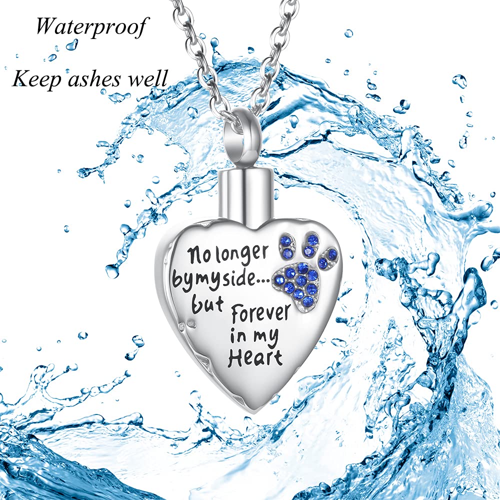 Fashion Pet Cremation Jewelry Stainess Steel Heart Keepsake Ashes Necklace Dog Cat Paw Memorial Urn Pendant(Dark Blue)