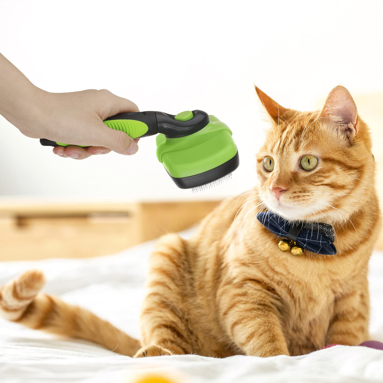 Smartlife Pet Grooming Brush Self Cleaning Slicker Brushes For Dogs And Cats Long & Thick Hair Best Pet Shedding Tool For Grooming Loose Undercoat,Tangled Knots & Matted Fur (Green)