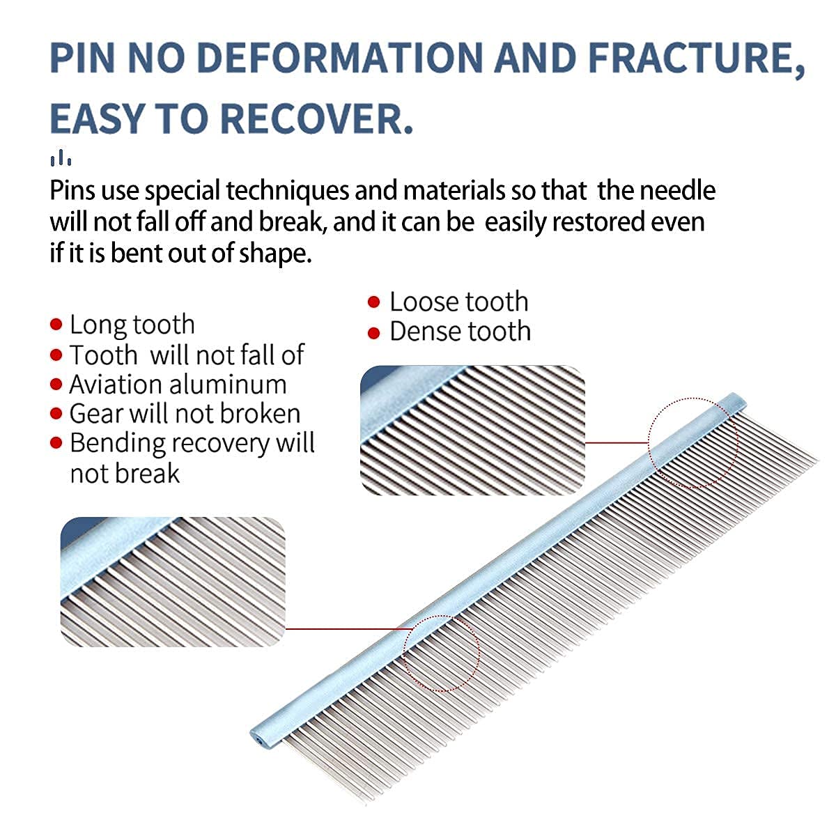 Lbmbaic Professional Dog Grooming Comb For Shedding Tangles,Knots,Mats.Metal Dog Comb With Long Wide Tooth Comb For Long Hair Dogs And Cats.No Hurt Pets Skin.7.5Inches.(Blue)-1Pc