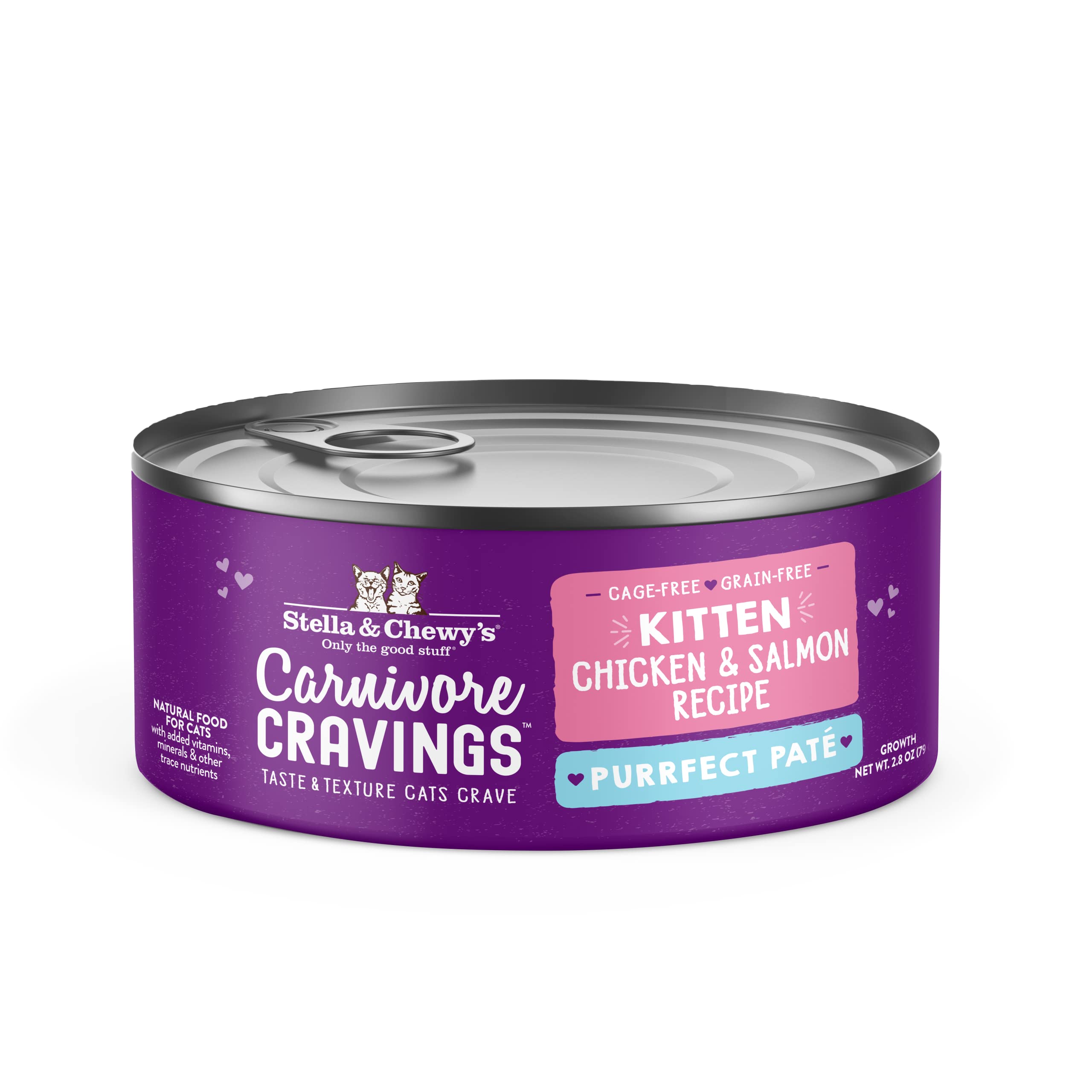 Stella & Chewys Carnivore Cravings Purrfect Pate Cans - Grain Free, Protein Rich Wet Cat Food - Cage-Free Chicken & Salmon Kitte