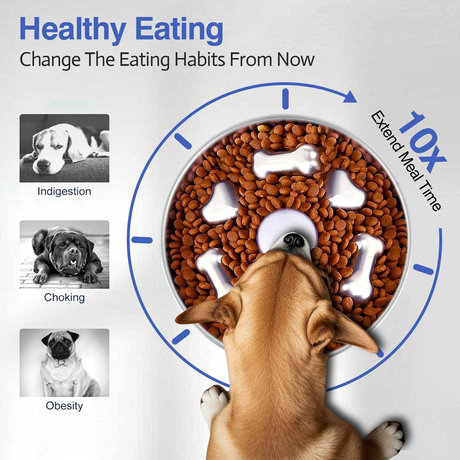 Glyvian Slow Feeder Dog Bowls, Stainless Steel With Non-Slip Rubber Base Metal Bowl, 4 Cups Large Capacity Slow Feed For Small,