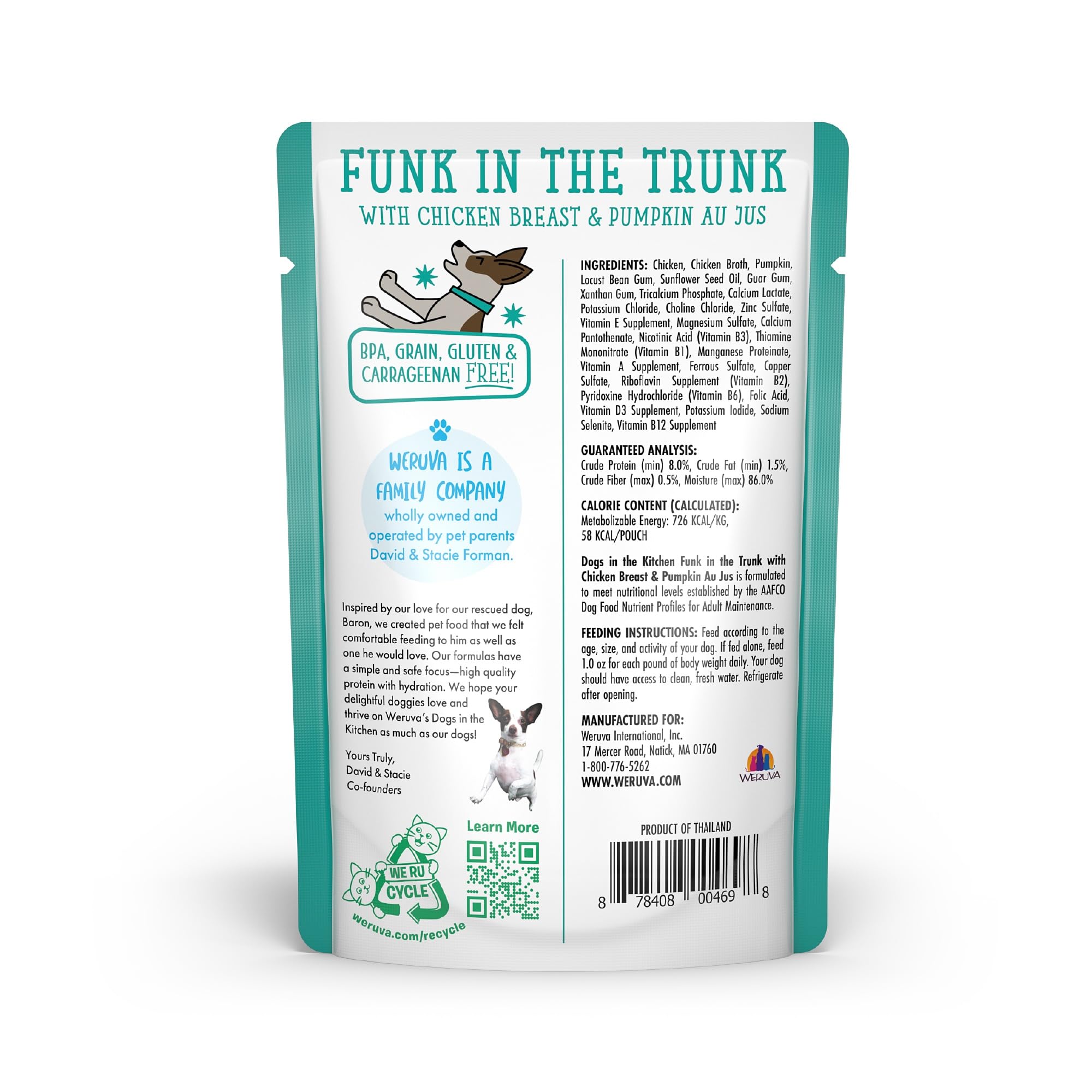 Weruva Dogs in The Kitchen, Funk in The Trunk with Chicken Breast & Pumpkin Au Jus Dog Food, 2.8Oz Pouch (Pack of 12)