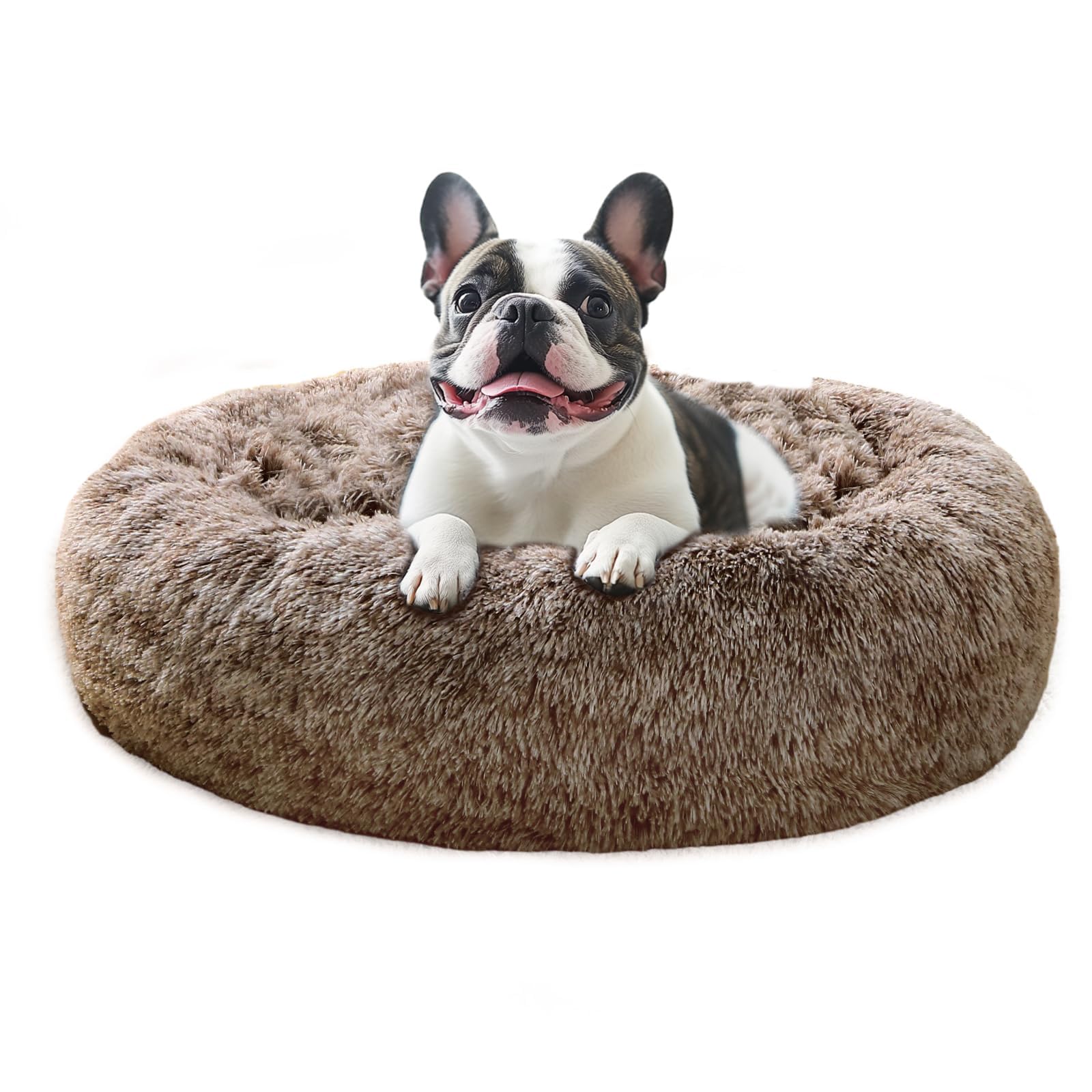 Jollyvogue Large Calming Dog Bed, Anti-Anxiety Donut Cuddler Cat Bed With Anti-Slip Bottom, Fluffy Faux Fur Machine Washable Pet