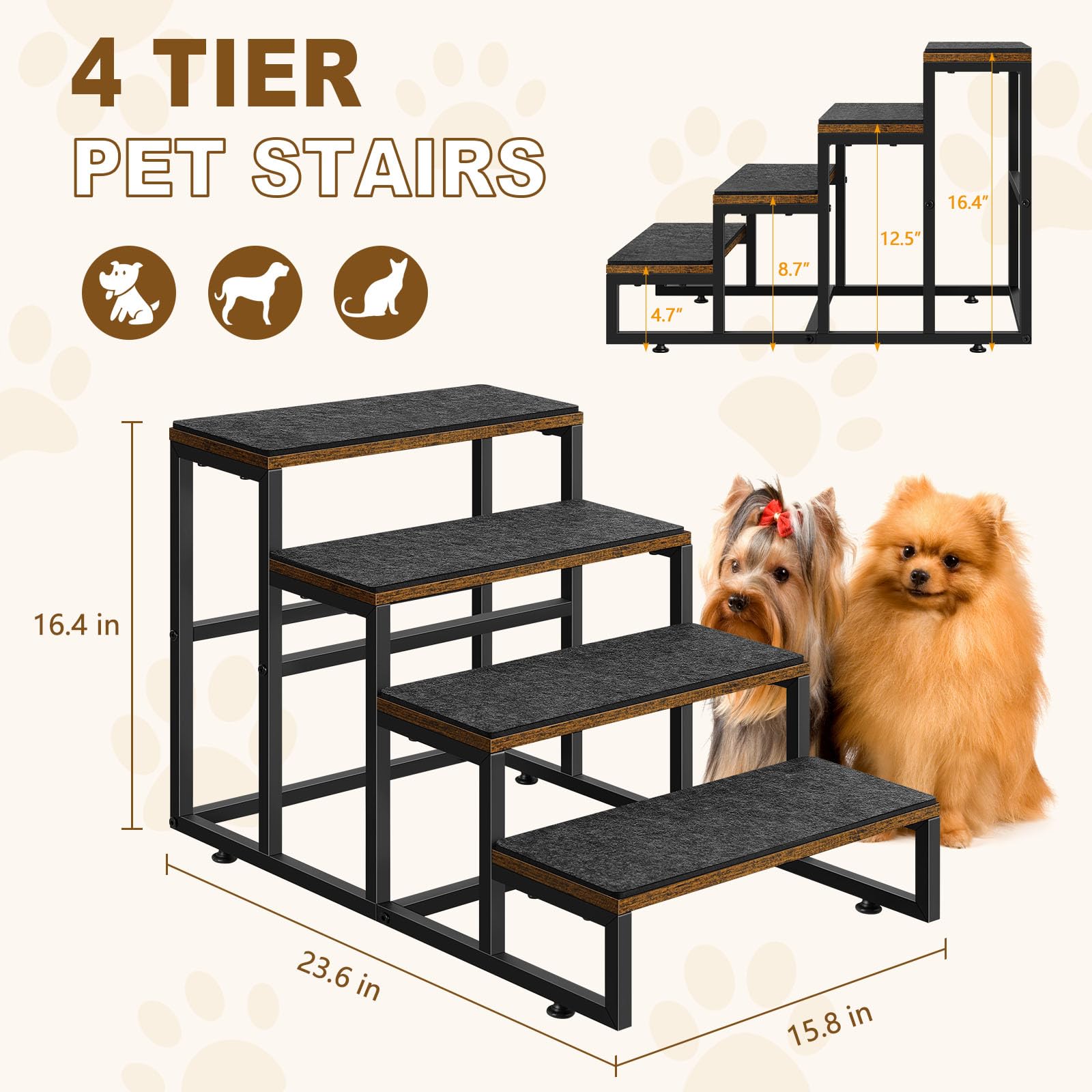 Dog Stairs For High Beds 4 Steps Dog Stairs For Small Medium Dogs Pet Stairs/Steps For Puppy, Cats, And Dogs, Easy To Walk On Do