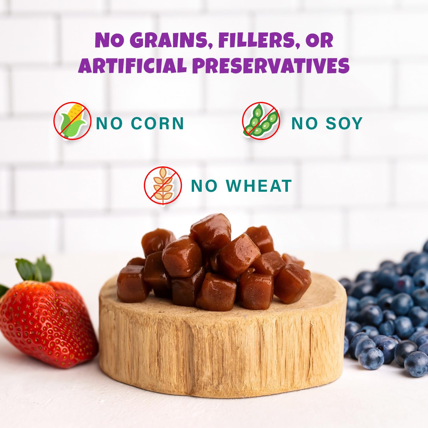PETIPET Wildberry Plant-Based Fruit Dog Treats - Strawberry, Apple, Blueberry Soft & Chewy - Vegetarian, Vegan Dog Treats with O