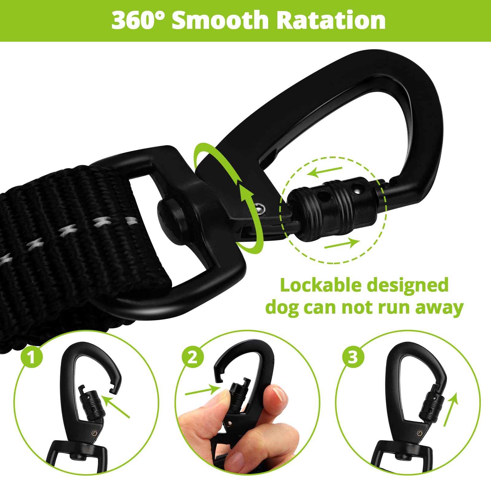 Rope Dog Leash 6 Ft: Heavy Duty Leashes With Swivel Lockable Hook Reflective Threads Bungee And Padded Handle - Dog Lead For Large Small Medium Dogs Outside Walking Hiking Green