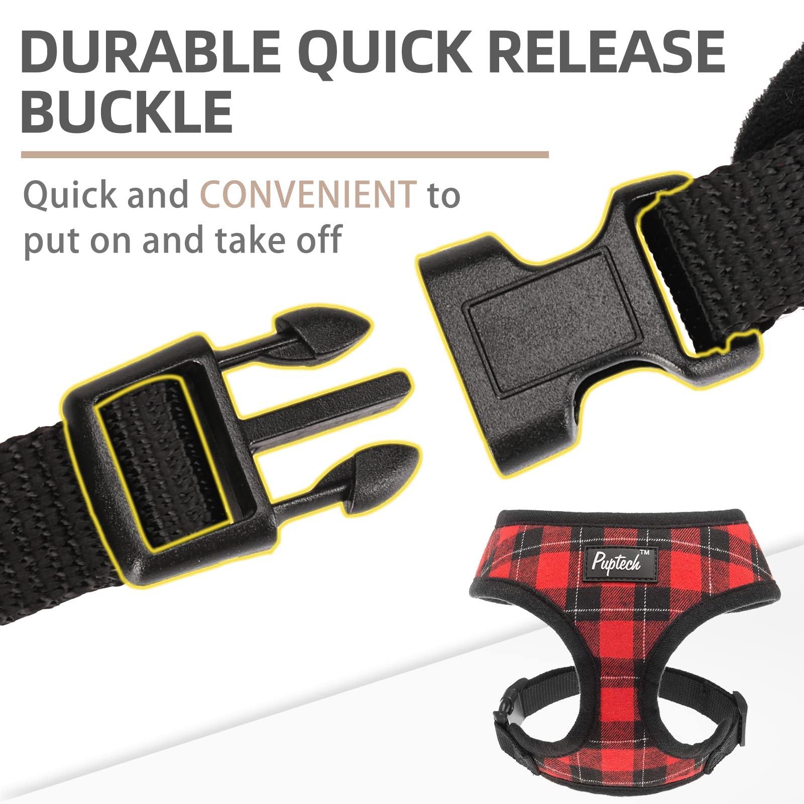 Pupteck Soft Mesh Dog Harness And Leash Set Pet Puppy Cat Comfort Padded Vest No Pull Harnesses, Red&Black, S