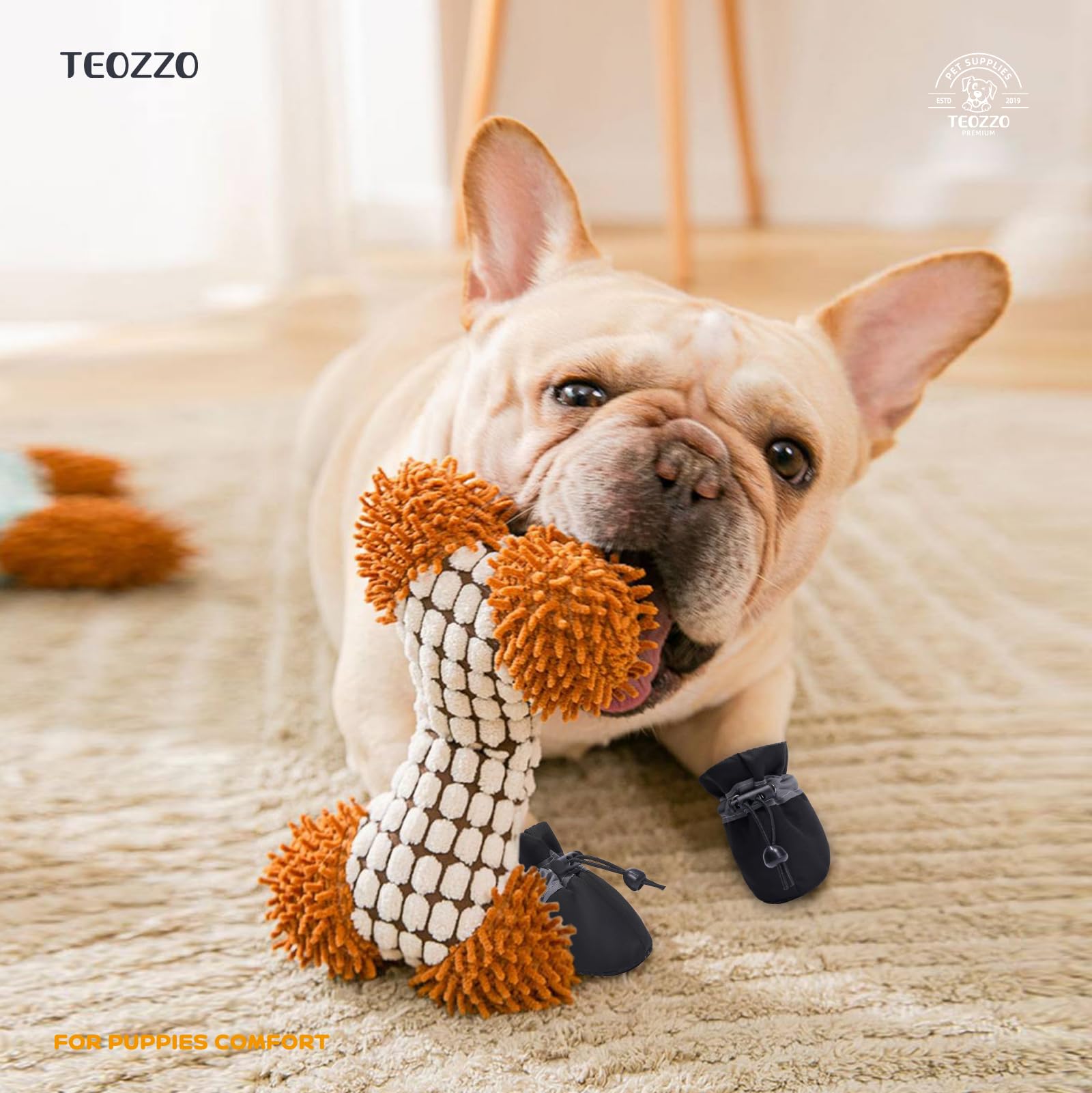 Teozzo Dog Shoes Dog Boots & Paw Protector, Anti-Slip Sole Winter Dog Booties With Reflective Straps Dog Snow Boots For Small Medium Dogs 4Pcs Black 6