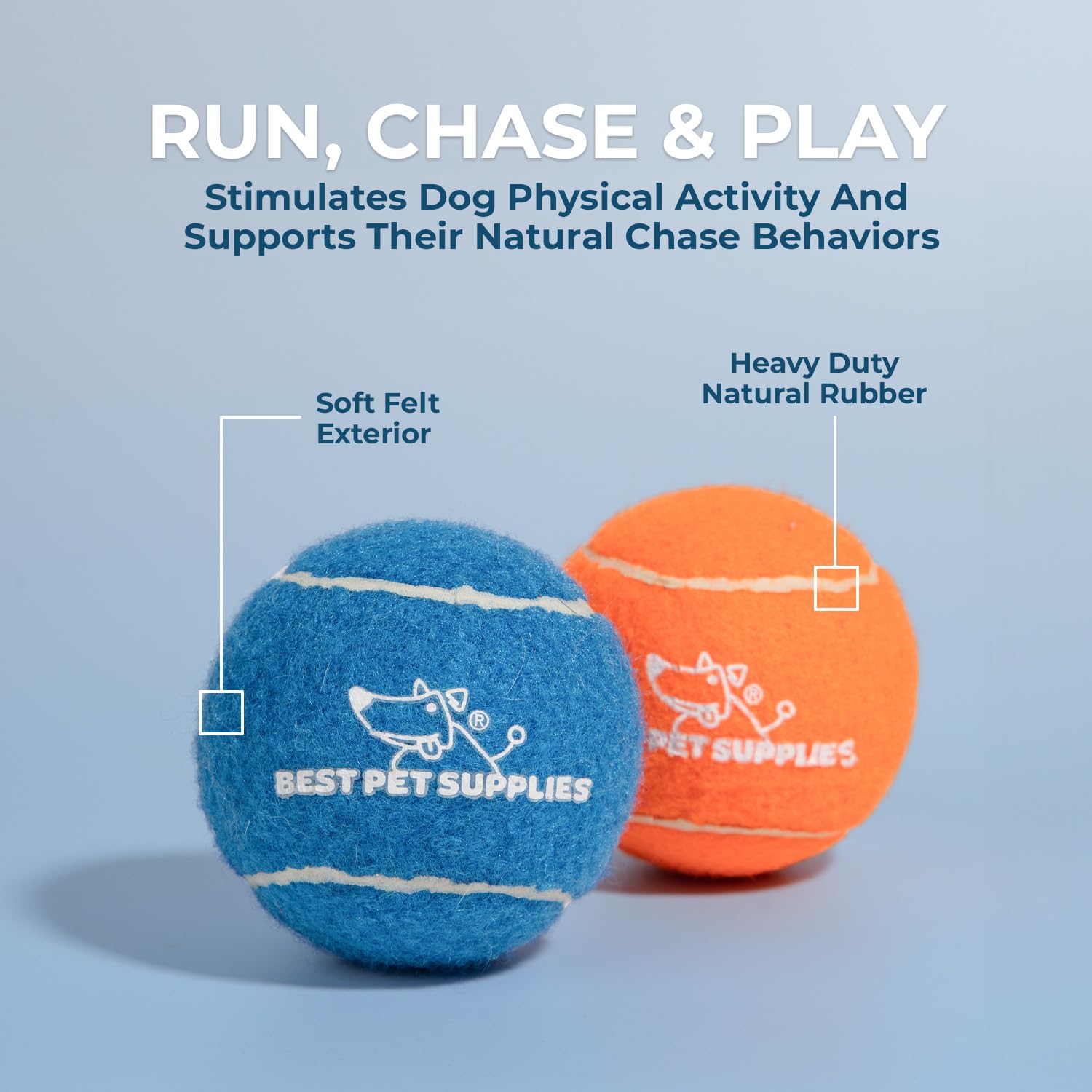 Best Pet Supplies Squeaky Tennis Toys For Dogs, 2-Pack, Heavy-Duty Interactive Pet Toys For Throwing And Fetching, Supports Exer