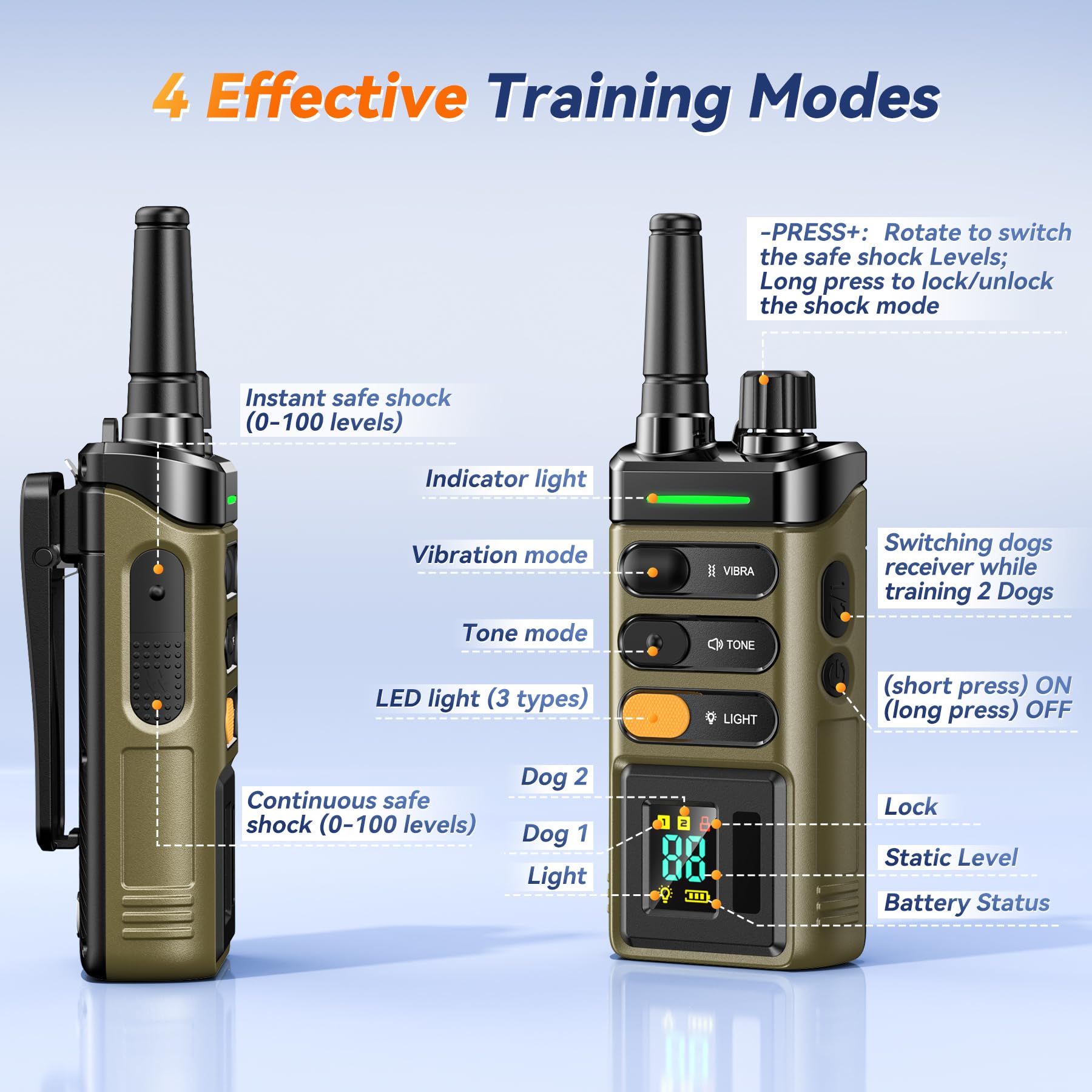 Blissleaf Dog Shock Collar, Ipx7 Waterproof Dog Training Collar With Remote, 5280Ft, 4 Training Modes, Vibration, Electric Shock