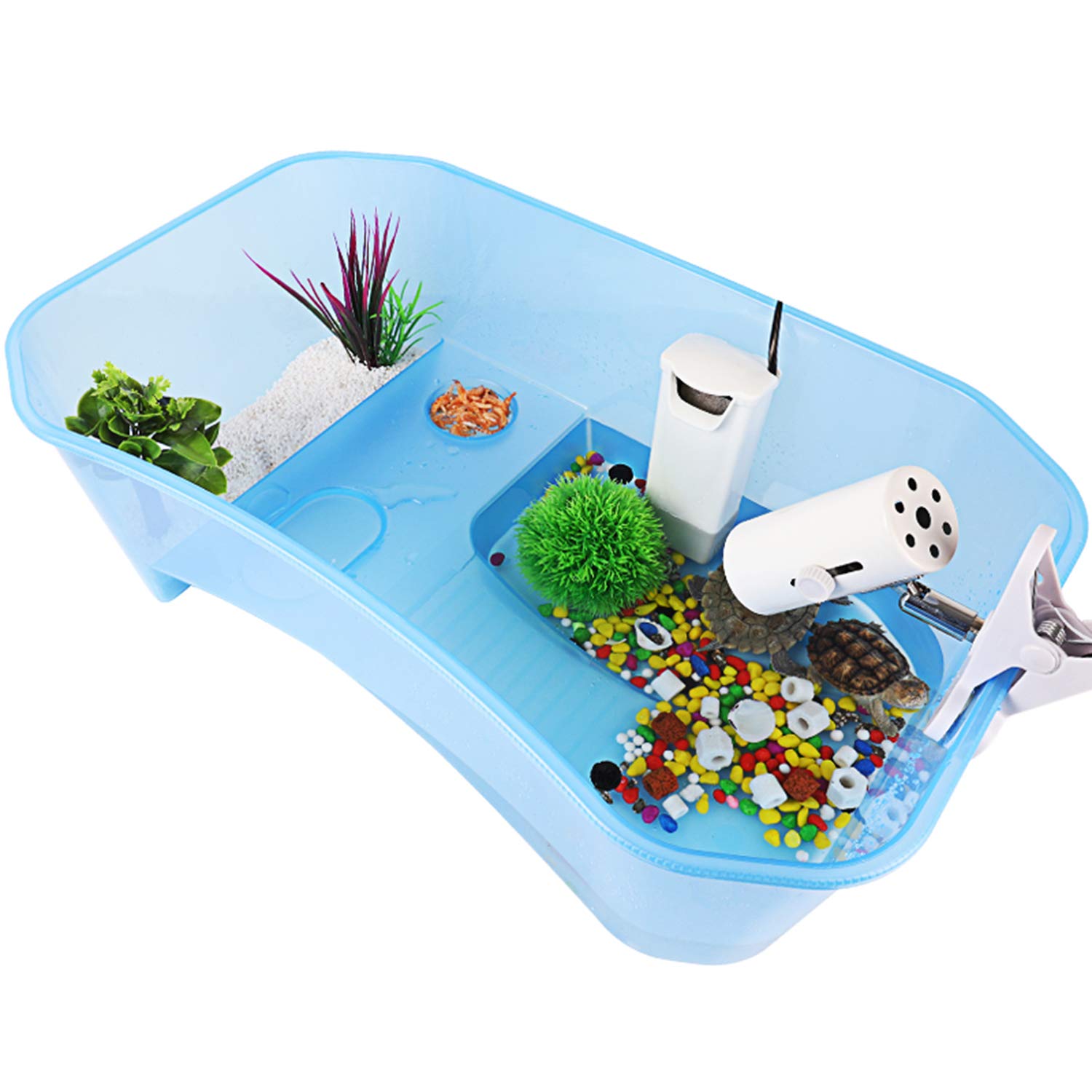 Rypet Turtle Tank Aquarium - Reptile Habitat, Turtle Habitat, Reptile Aquarium Tank For Crayfish Crab (Excluding Accessories) Blue