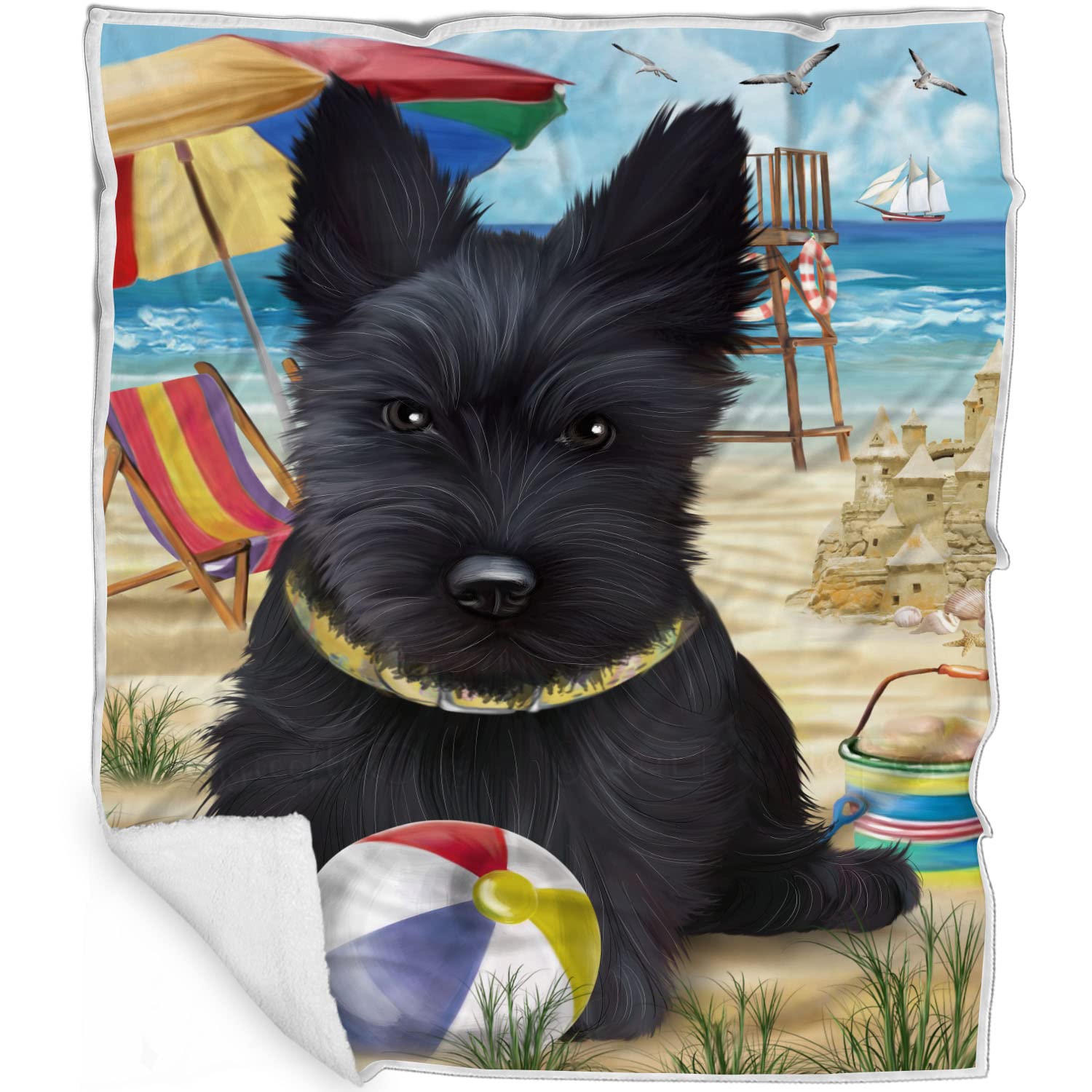 Pet Friendly Beach Scottish Terrier Dog Blanket  Lightweight Super Soft Cozy and Durable Bed Blanket  Animal Theme Fuzzy Blank