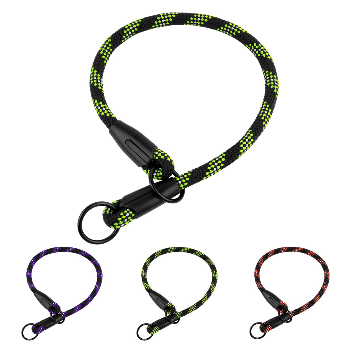 Bronzedog Rope Pro Training Dog Collar Braided No Pull Quick Release Round Lead Collars For Dogs Small Medium Large Puppy (S - 17.7' Long, Green)