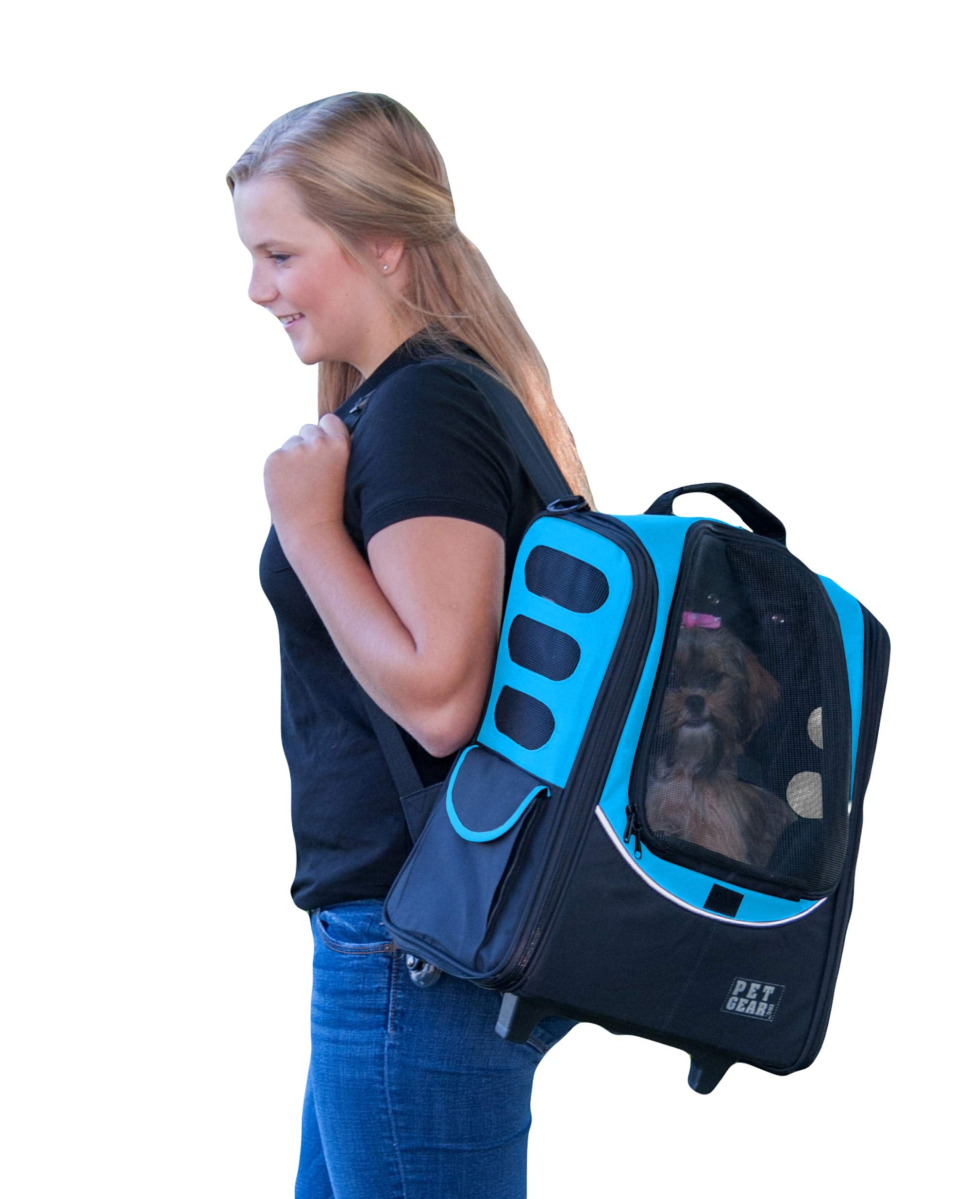Pet Gear I-Go2 Escort Roller Backpack, Travel Carrier, Car Seat For Cats/Dogs, Mesh Ventilation, Included Tether, Telescoping Ha