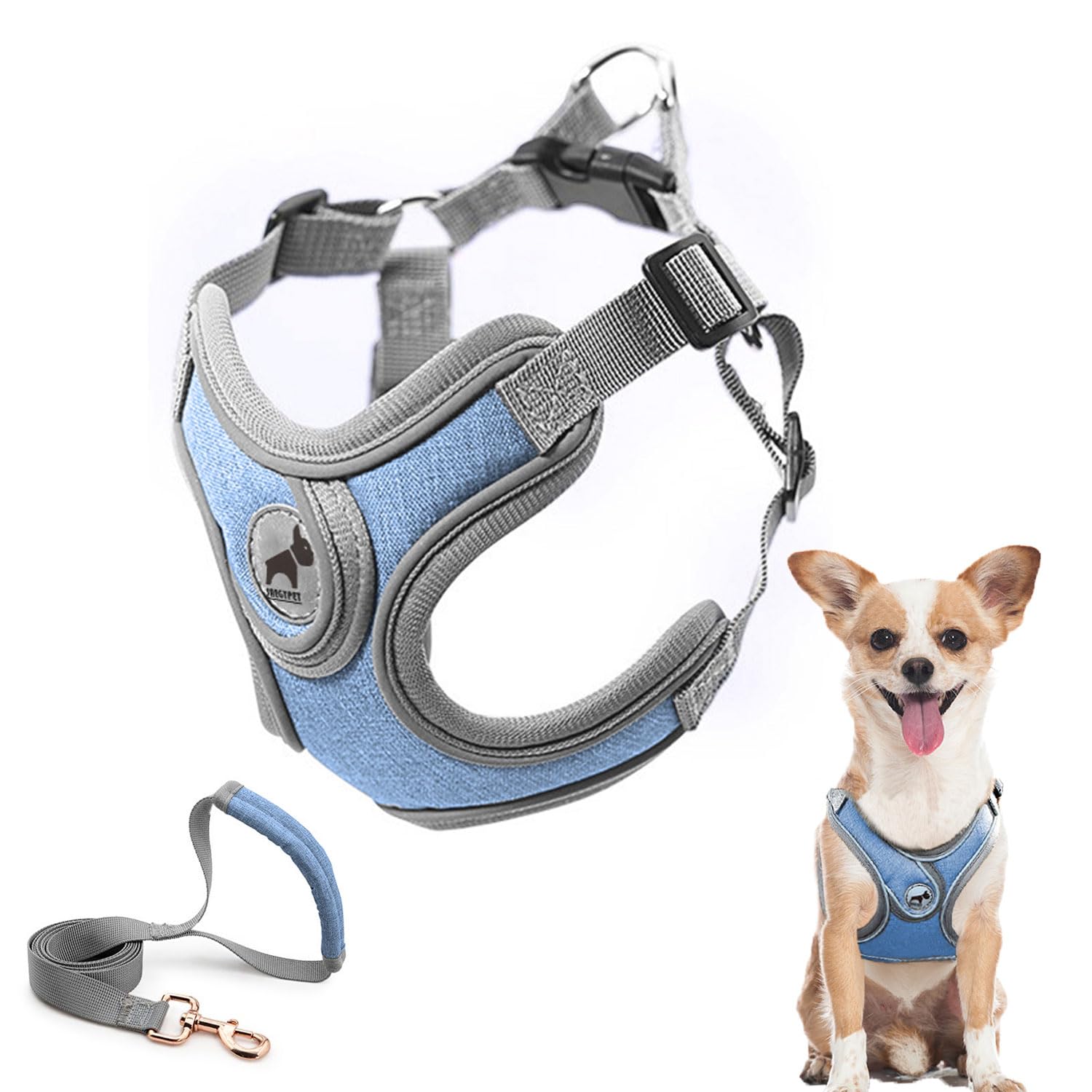 Dog Harness with Leash Set, No Pull Adjustable Step in Dog Collars Harness with Breathable Padded Vest for Small Medium Large Tr