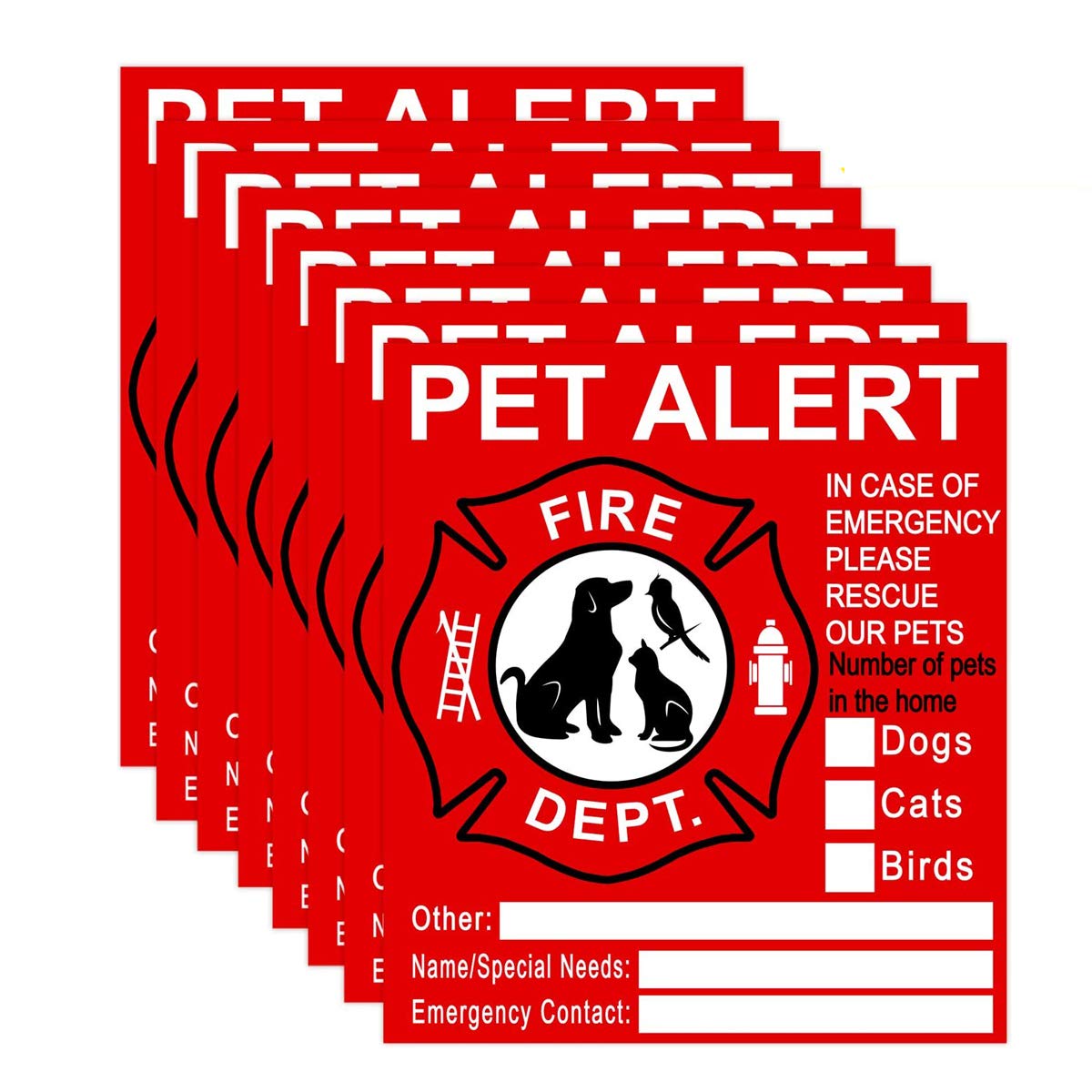 Pet Inside Sticker - 8 Pack Pet Alert Safety Fire Rescue Sticker Decal-Save Our Cat/Dog Pets In A Fire Emergency, Firefighters W