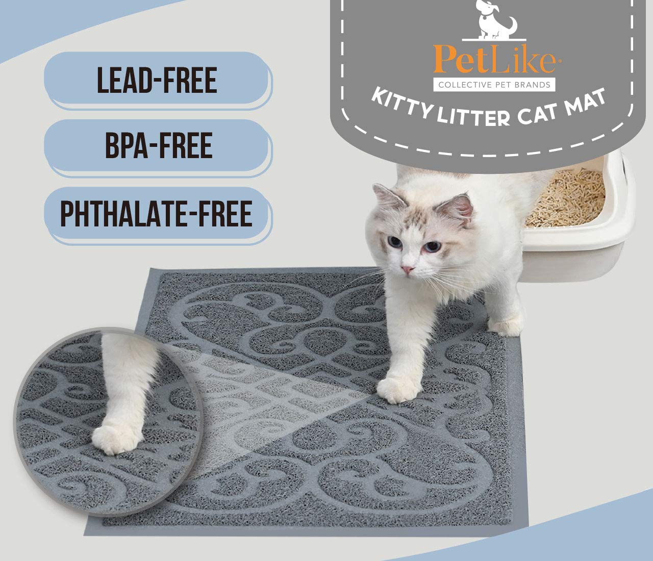Petlike Cat Litter Mat, Thick Litter Trapping Mat, Durable Litter Box Mat Waterproof, Indoor Mat Washable Mats With Non-Slip Backing, Soft On Kitty Paws And Easy To Clean, Phthalate Free