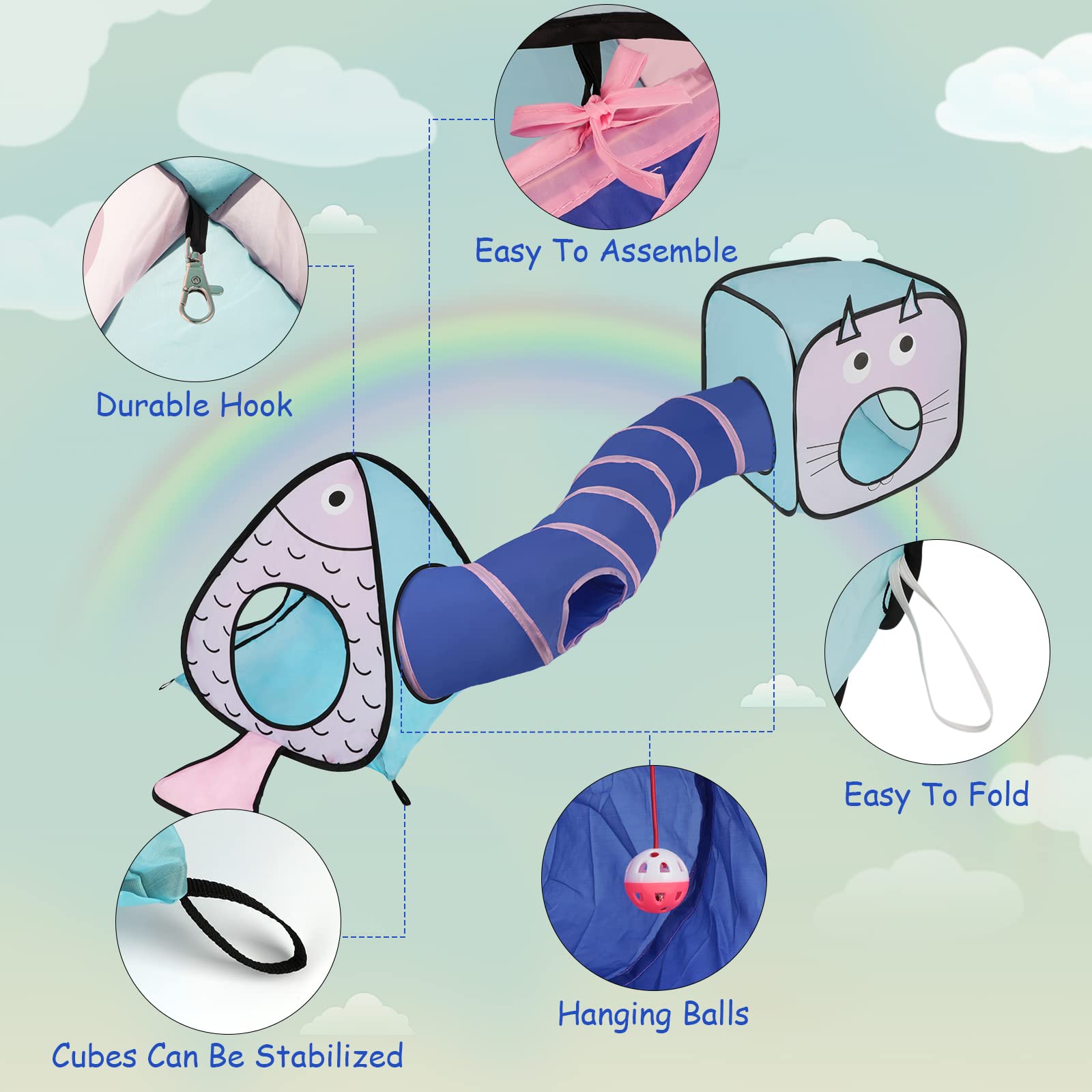 Rypet Cat Toy Tunnel And Cubes Bundle - Interactive Crinkle Collapsible Cat Tube And Foldable Cubes Playground For Kitty, Rabbit