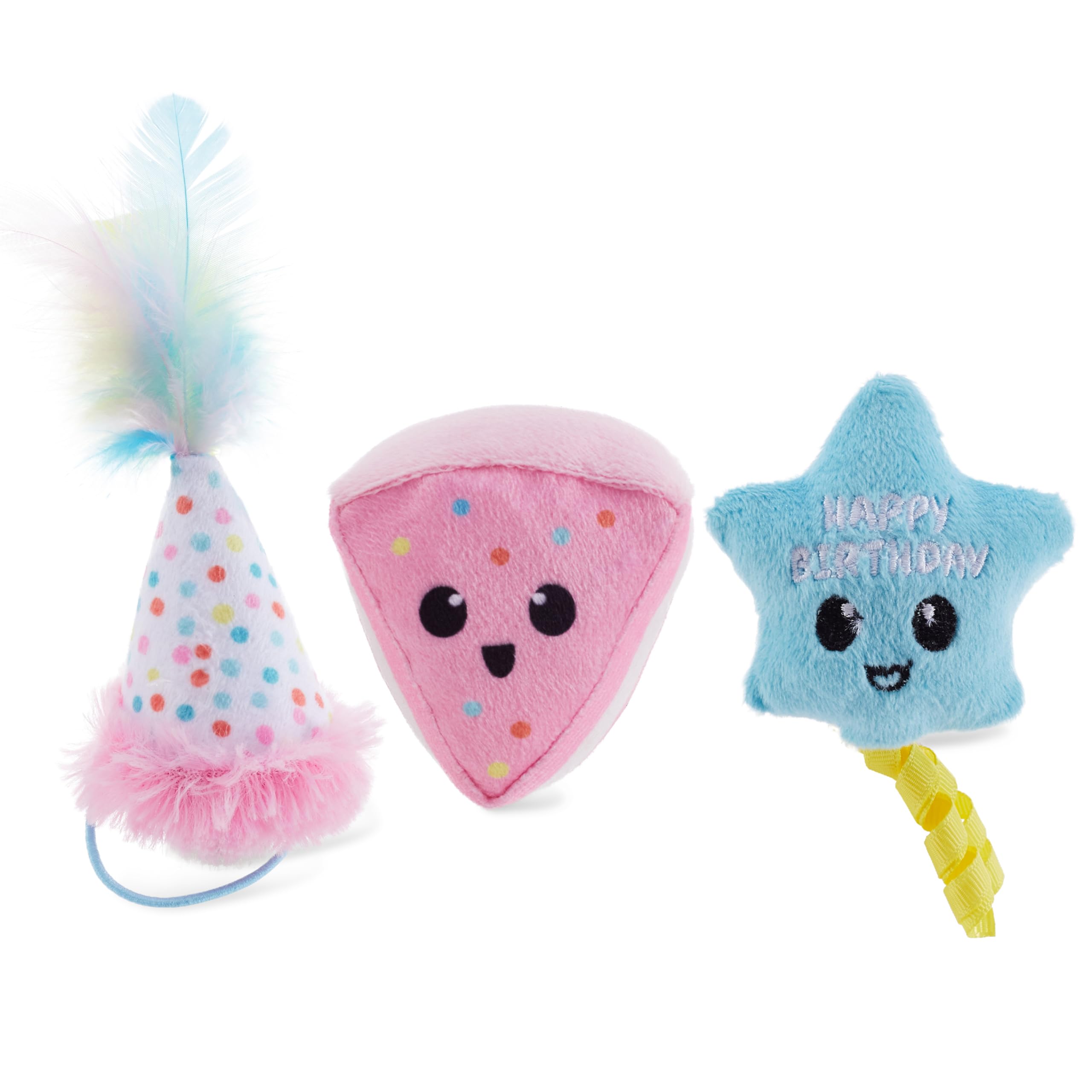 Catstages Happy Purrthday Birthday Themed Plush Catnip Blend Cat Toys, 3Pk, Multicolored