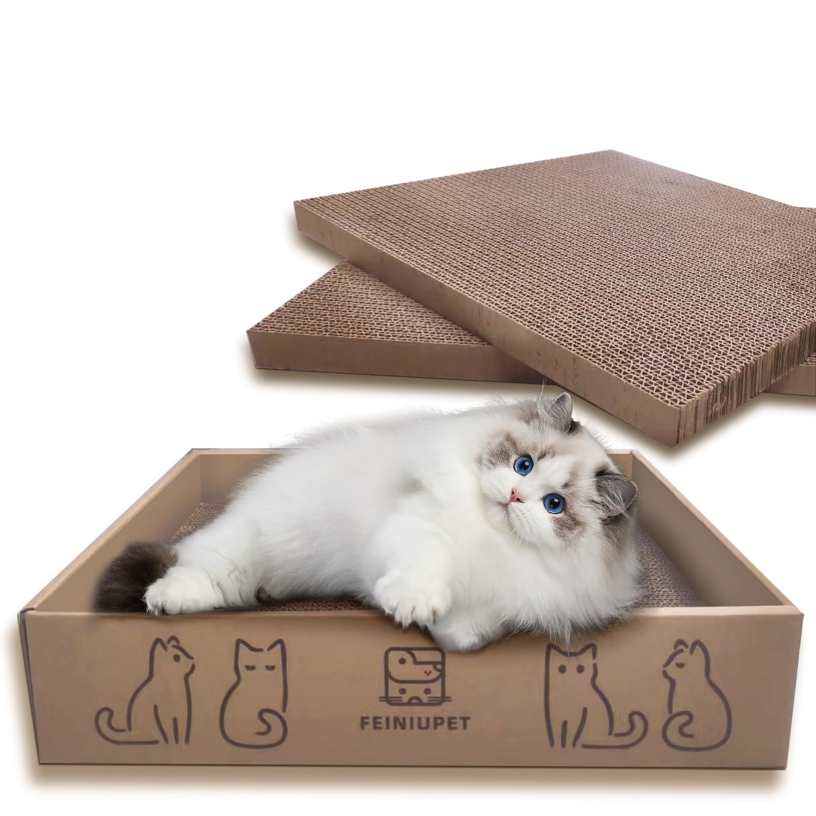 Feiniupet Cat Scratching Board Set (3-Pack) - Durable & Eco-Friendly Cat Scratcher Pads For Indoor Cats, Double-Sided Corrugated
