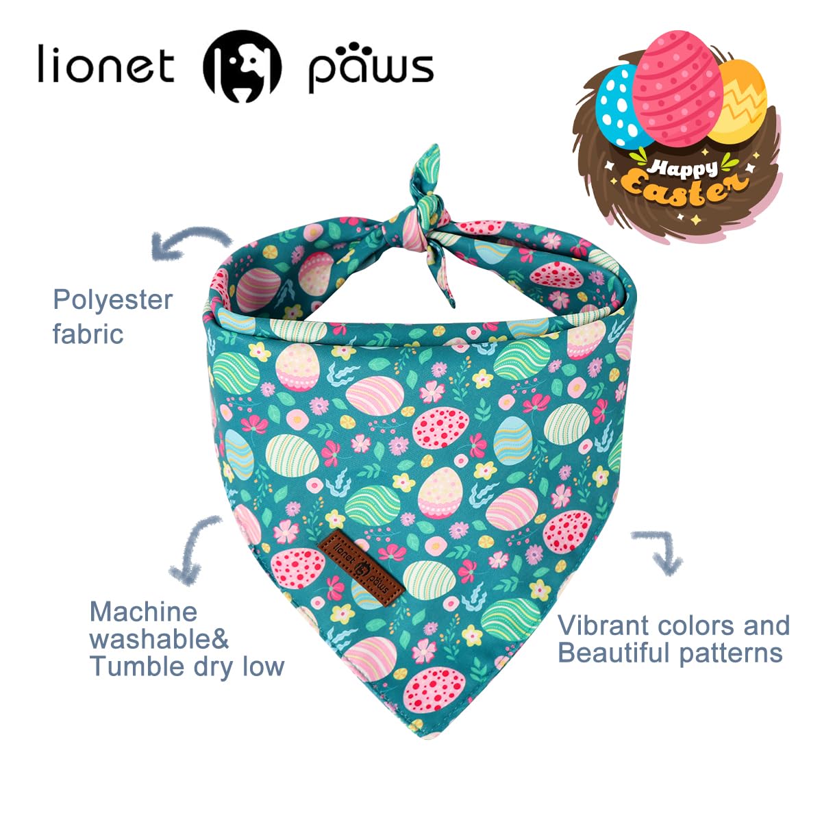 Lionet Paws Easter 2Pcs Dog Bandanas, Pink Cute Rabbit Egss Dog Scarf Bib Premium Fabric, Happy Easter Green Bandanas For Small