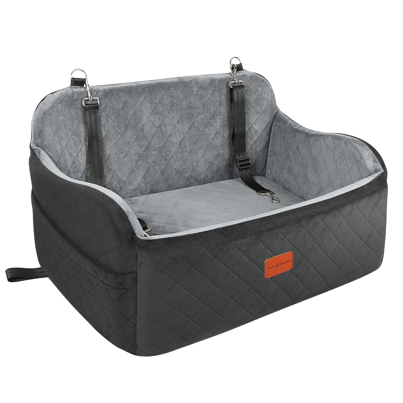 Lealchum Dog Car Seat Up to 55lb,2 Clip-On Safety Adjustable Leashs Car Dog Bed for 2 Small Dogs,Fully Detachable and Washable P