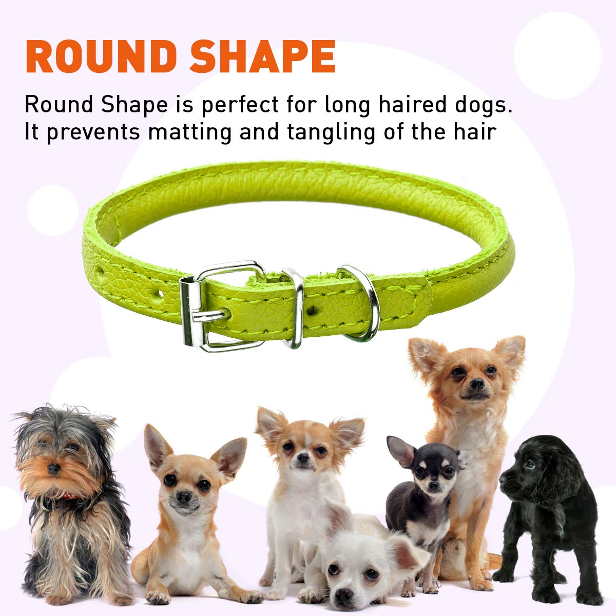 Dogline Soft And Padded Rolled Round Leather Collar For Dogs W1/4'' - L6''-8'', Green