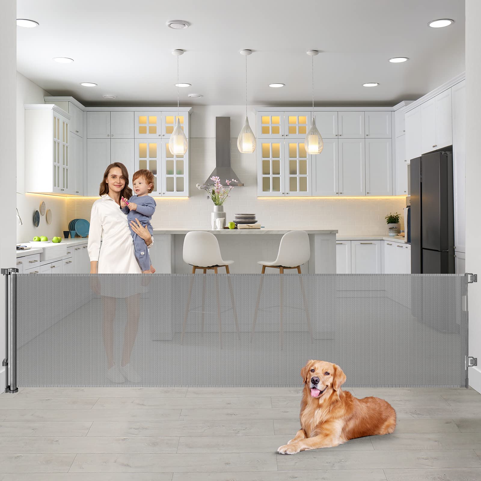 90 Inch Extra Wide Retractable Baby Gate Gates for Doorways Extra Long Baby Gate for Wide Openings Extra Large Dog Gate Indoor O