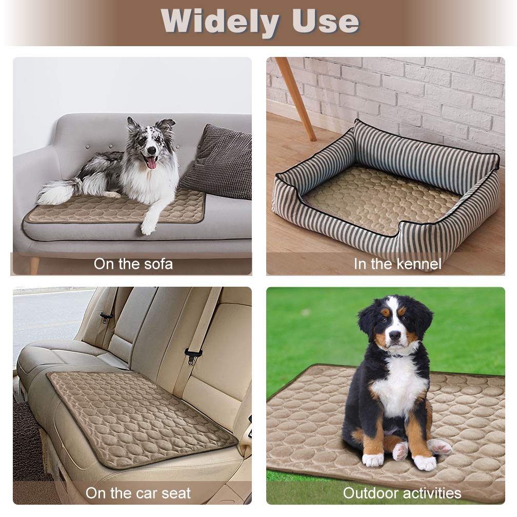 Meilimiyu Washable Dog Cooling Mat Ice Silk Pet Self Cooling Pad Blanket (40X28 In, Coffee)