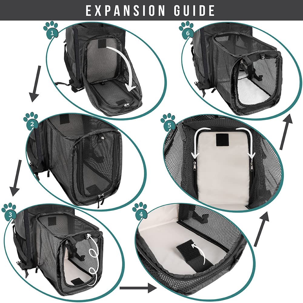 PetAmi Expandable Dog Cat Backpack Carrier, Airline Approved, Soft Back Support, Black, for Small Medium Dogs & Large Cats, 18 lbs