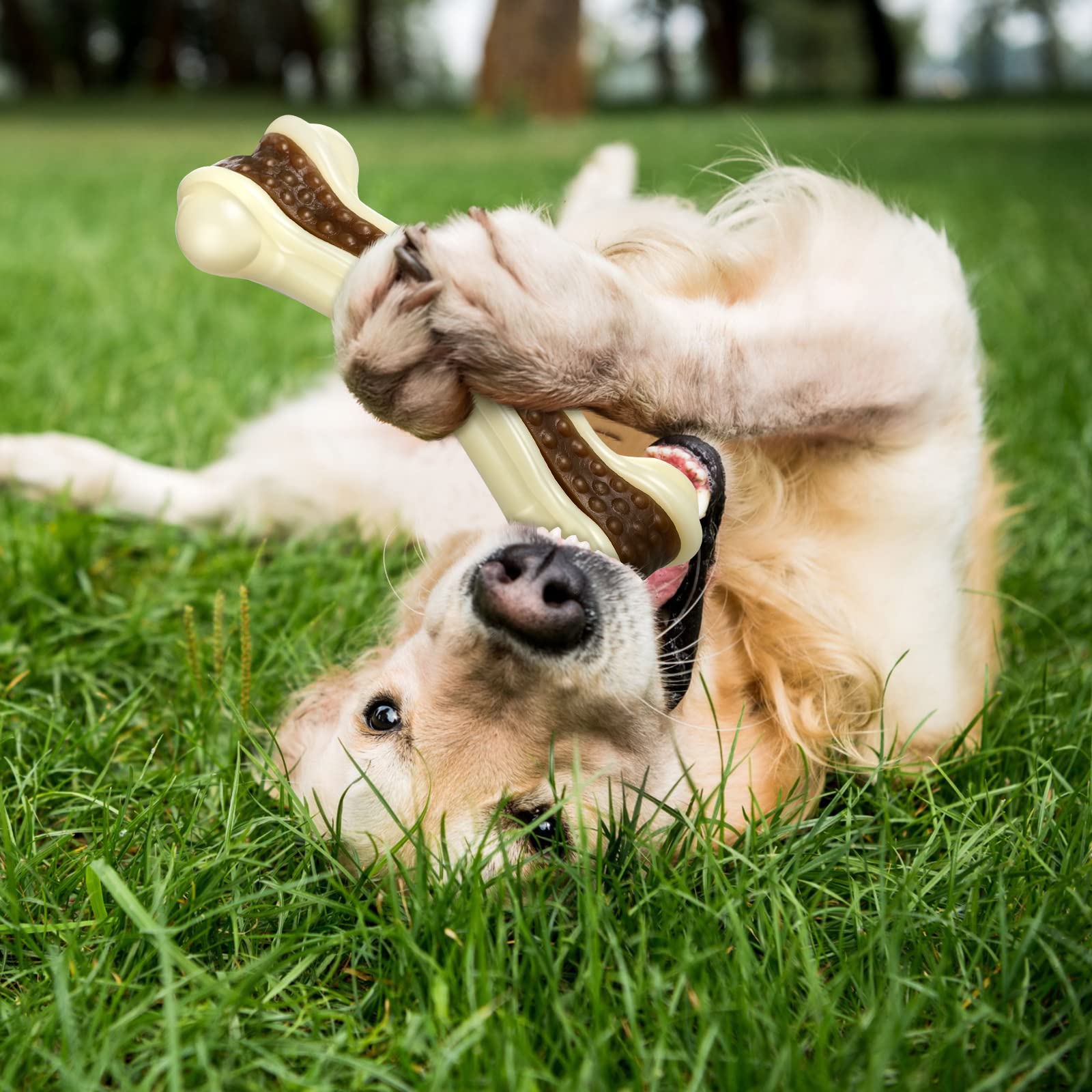 Sosation Dog Toys For Aggressive Chewers Indestructible Nylon Dog Bones Beef Flavor Teething Chew Toys Bones For Large Puppies