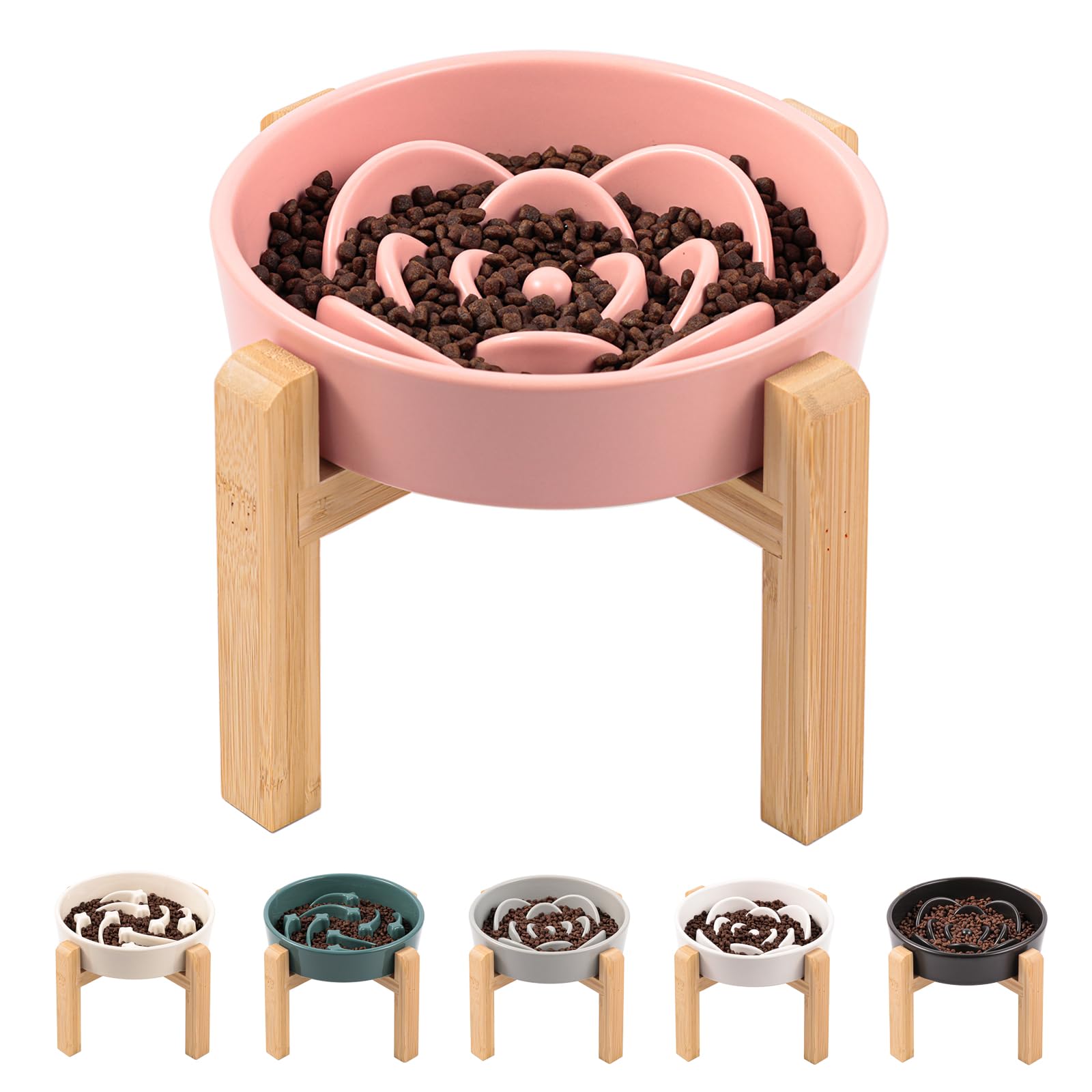 Pink Ceramic Dog Bowl Slow Feeder for Medium and Large Breed,Elevated/Raised 1.5 Cup 8.26 in Slow Feeding Bowl,Puzzle Dog Food B