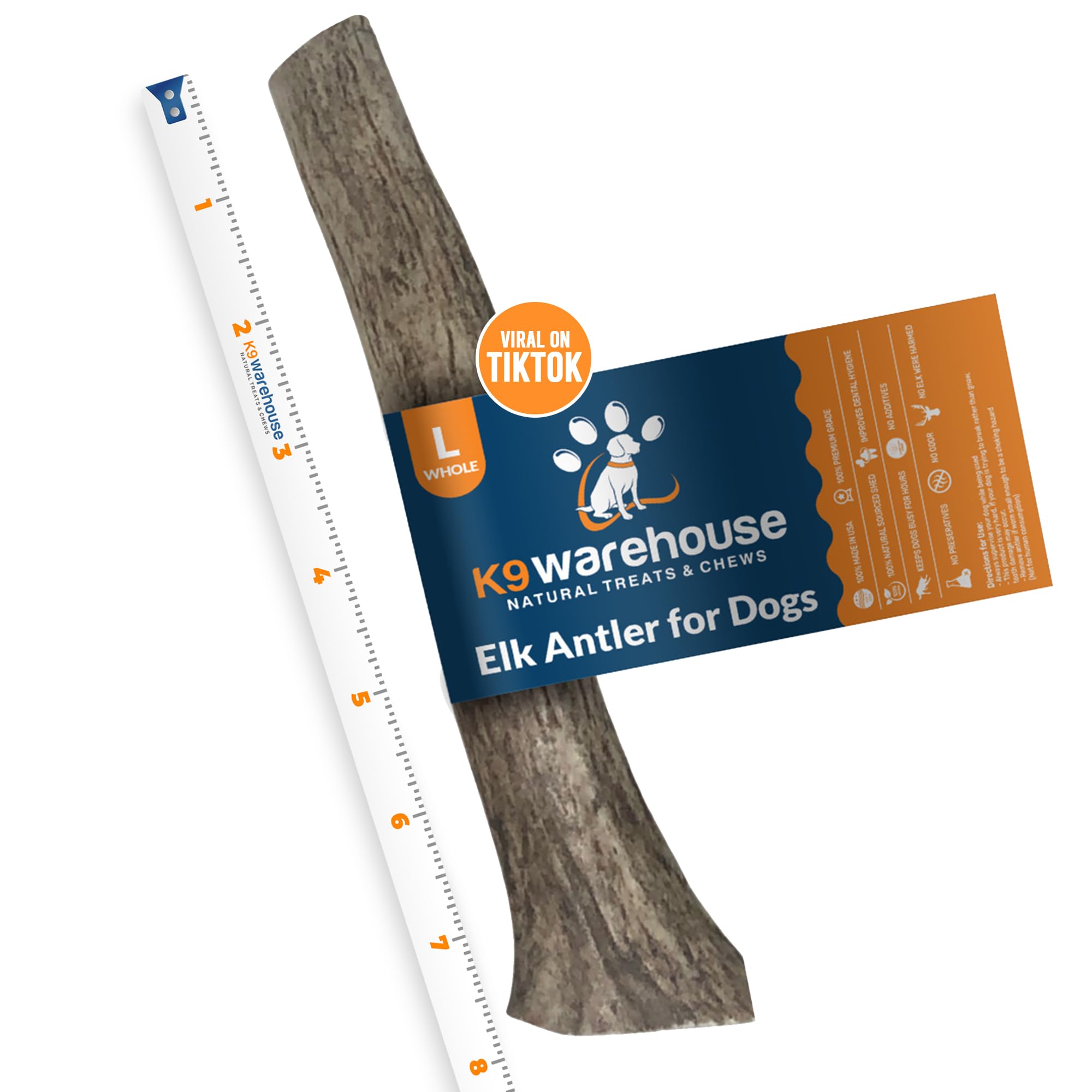 K9warehouse Natural Elk Antlers for Dogs - Premium Grade Dog Antler Chews - Long-Lasting Whole Deer Antles Ideal for Aggressive