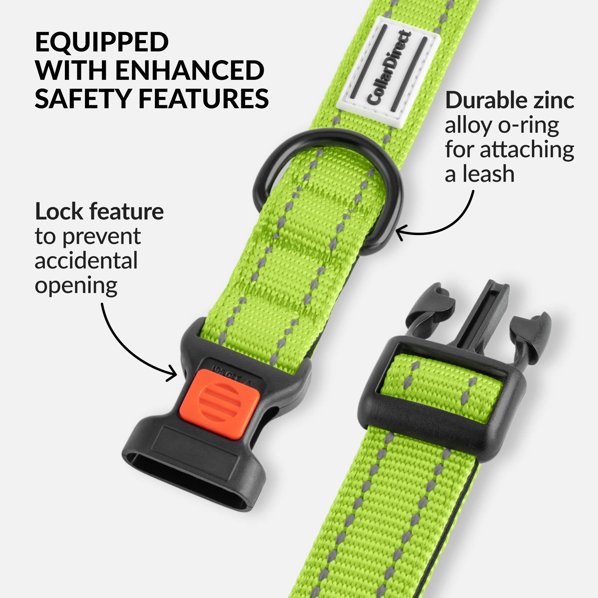 Collardirect Reflective Padded Dog Collar For A Small, Medium, Large Dog Or Puppy With A Quick Release Buckle - Boy And Girl - Nylon Suitable For Swimming (18-26 Inch, Lime Green)
