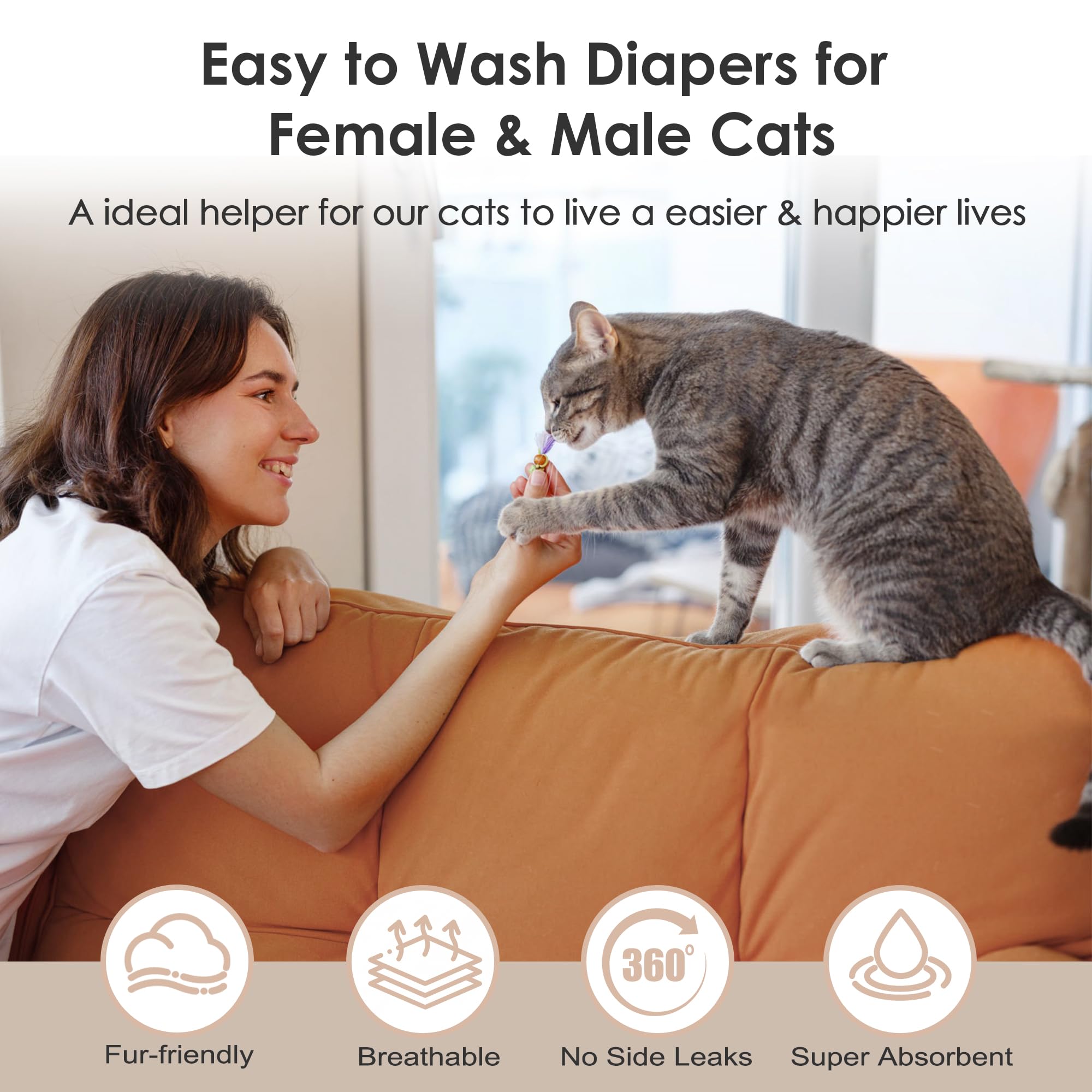 Wegreeco Cat Diapers, Cat Diapers for Male Female Spraying Incontinence, Reusable Adjustable Highly Absorbent (3 Pack, Small)