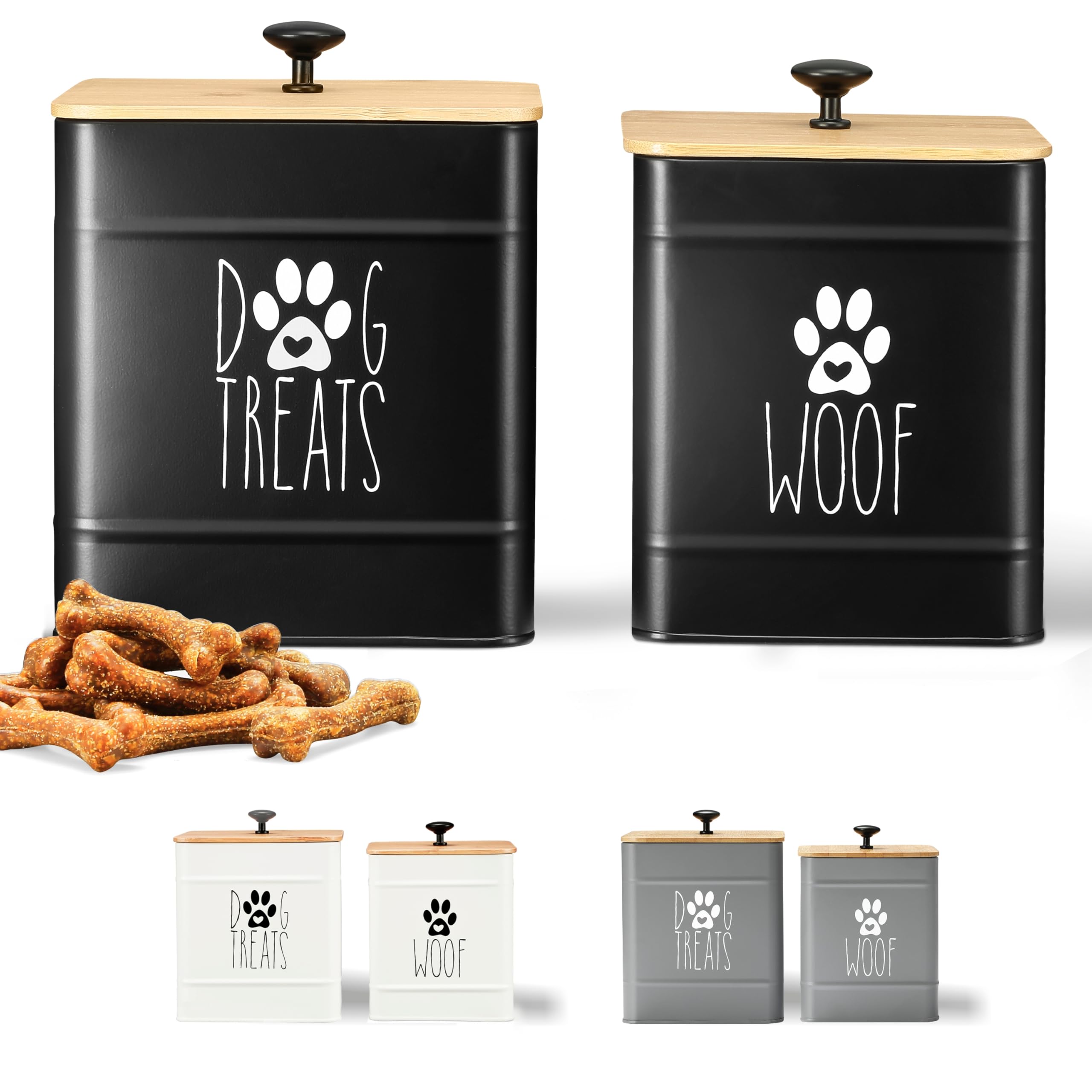 PERFNIQUE Dog Treat Container, Dog Treat Jar Set of 2 with Airtight Lid, Dog Cookie Jar for kitchen Counter, Pet Treat Container