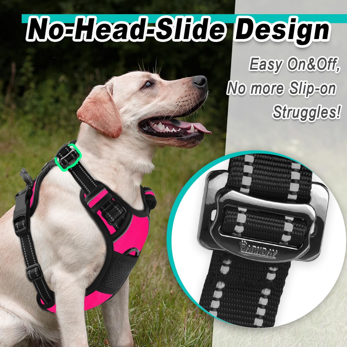 Barkbay Dog Harness No Pull 3 Buckles For Medium Dogs - Adjustable, Reflective, Comfortable, No Choke, Heavy-Duty - Perfect For