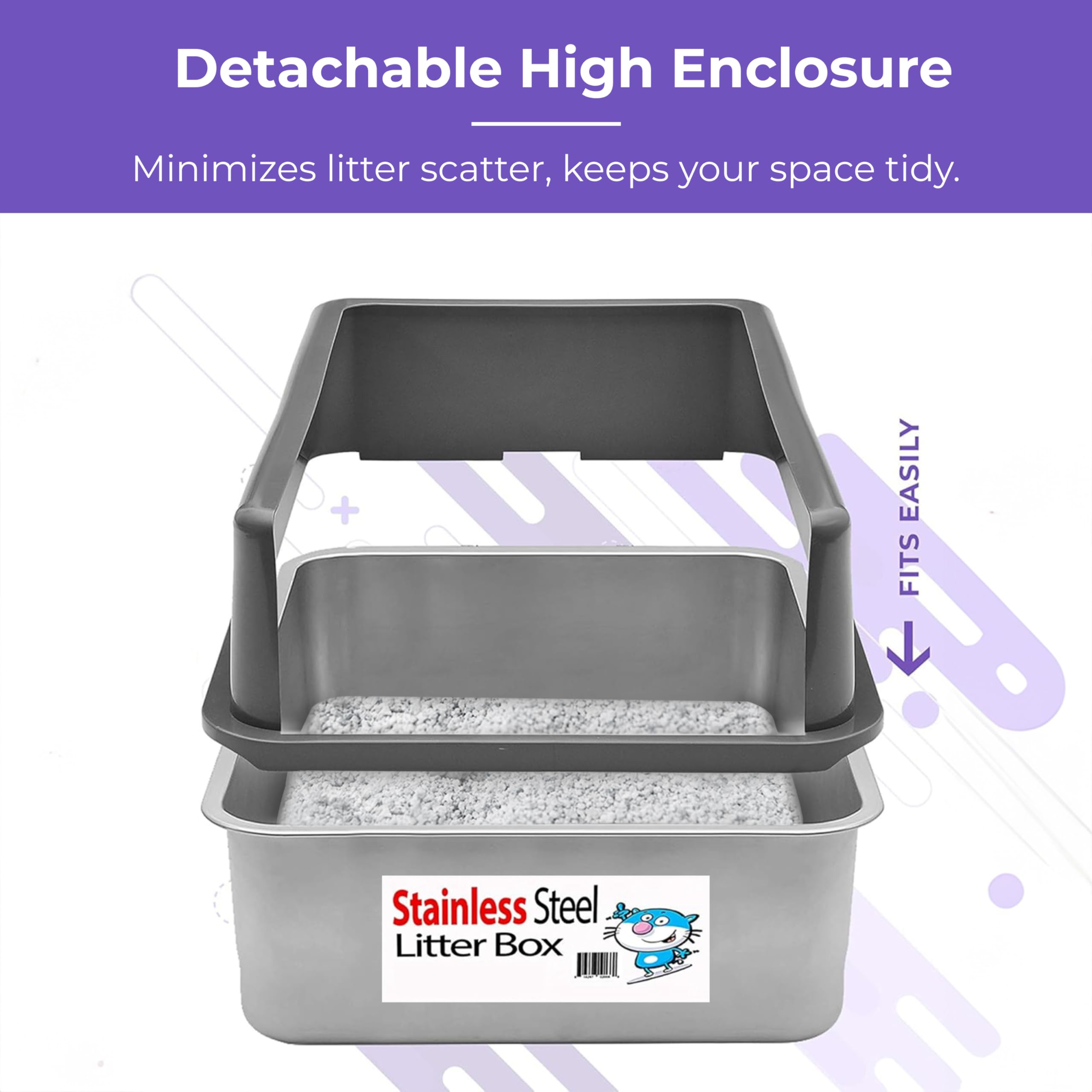 iPrimio Stainless Steel Litter Box - Cat Litter Box Enclosure with Enclosed Sides for Odor Control - Durable, Rust-Resistant Met