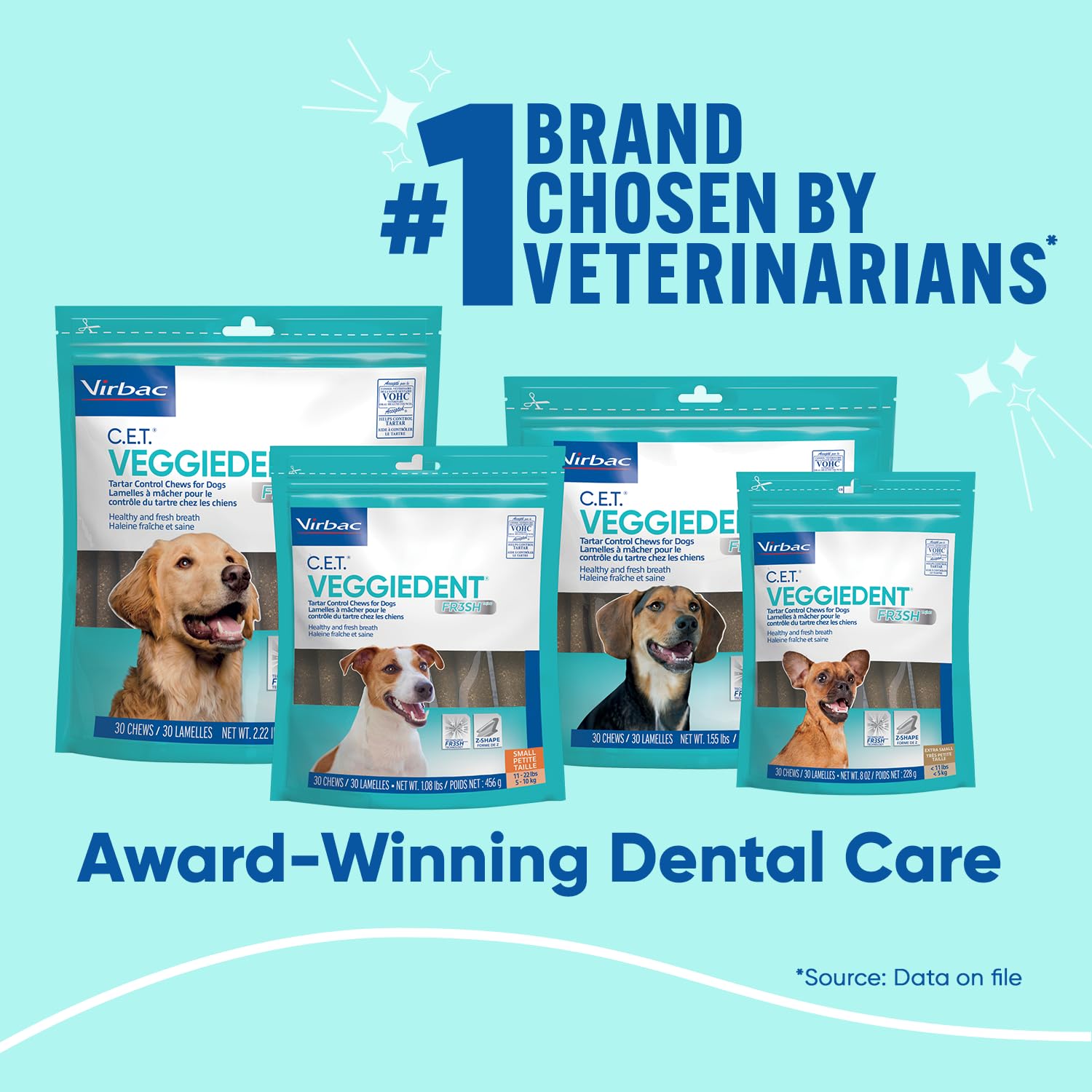 Virbac CET Veggiedent FR3SH Tartar Control Chews for Large Dogs, 30 Count, Plant-Based, Brown, 2.22 lb, Model 90058