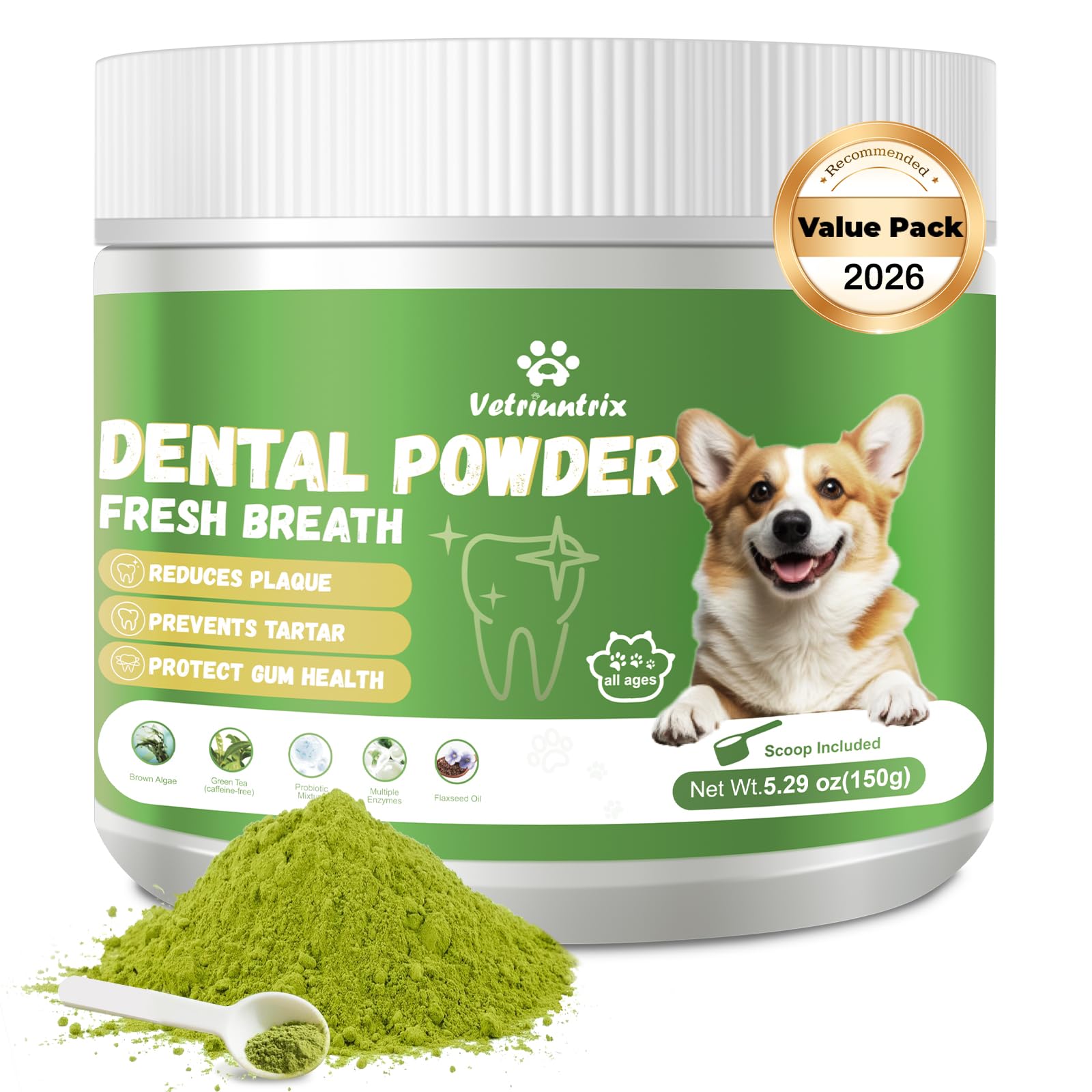 Vetriuntrix Dog Teeth Cleaning Powder, Dog Dental Powder for Tartar Remove & Plaque Off, Fresh Breath for Dogs with Natural Plan