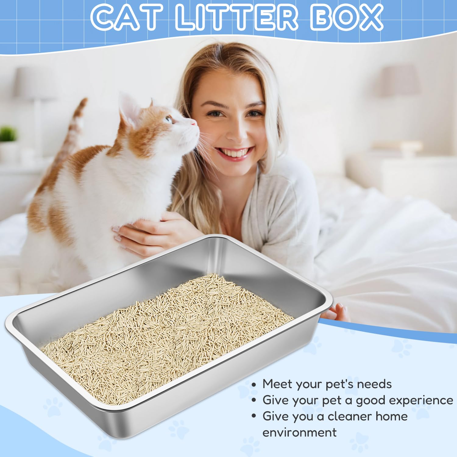 Lihong Stainless Steel Cat Litter Box,Large Metal Litter Box For Small Large Cats Kitty Rabbits,No Smell,Non Stick,Easy To Clean(20' Lx14 Wx4 H,L)