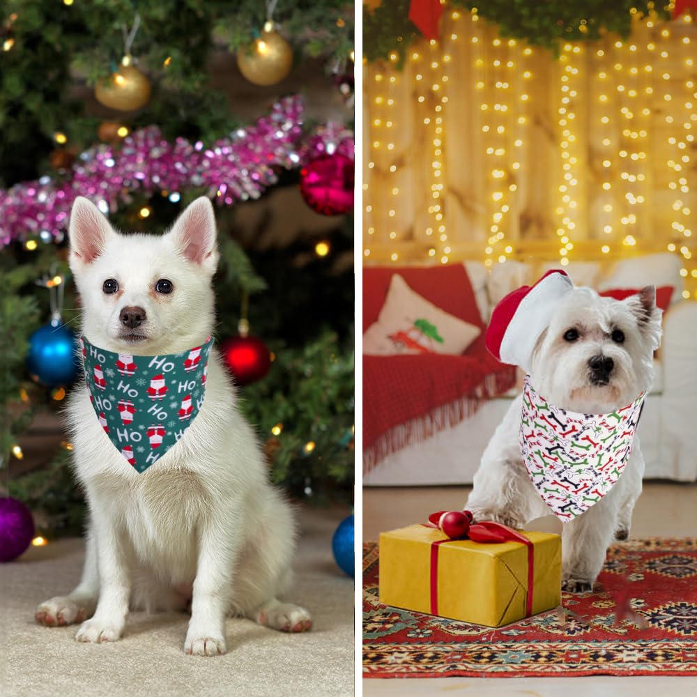 ADOGGYGO 4 Pack Dog Bandana Christmas Pet Scarf Triangle Bibs Kerchief Set Puppy Christmas Costume Accessories Decoration for Sm