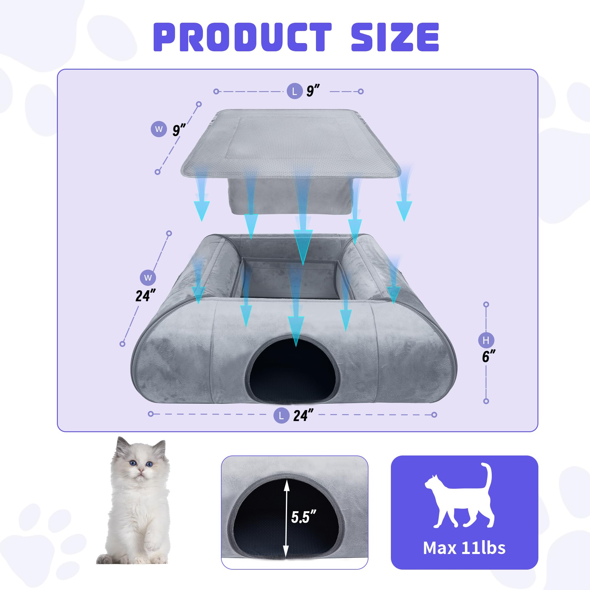 Moysoon Indoor Cat Cave Bed,Sturdy And Scratch Resistant Removable Cat Tunnel Bed With Removable Soft Pad, Suitable For Small Ca
