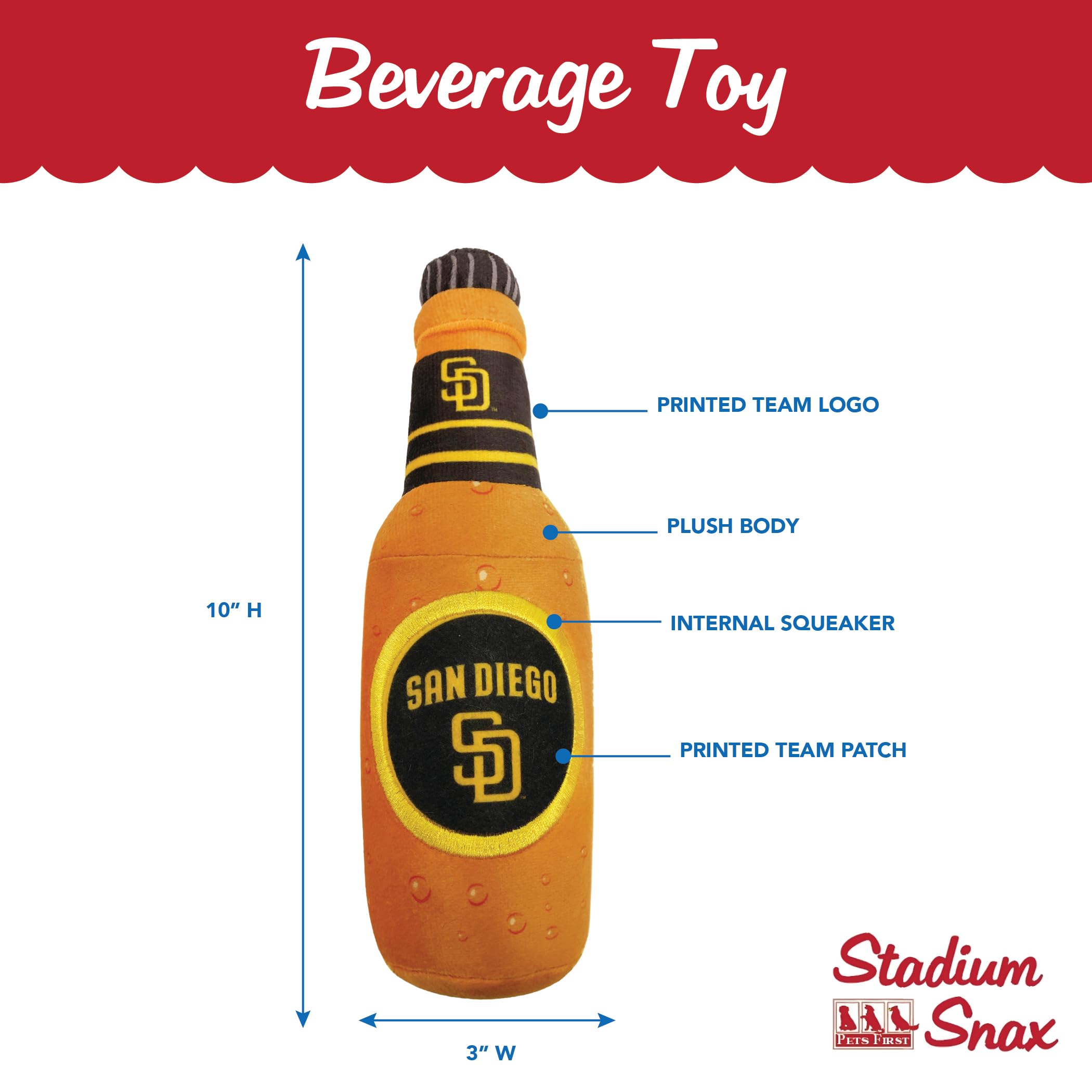 Pets First Mlb San Diego Padres Stadium Beer Bottle Plush Dog Toy-Cutest Plush Toy For Dogs & Cats With Inner Squeaker & Premium