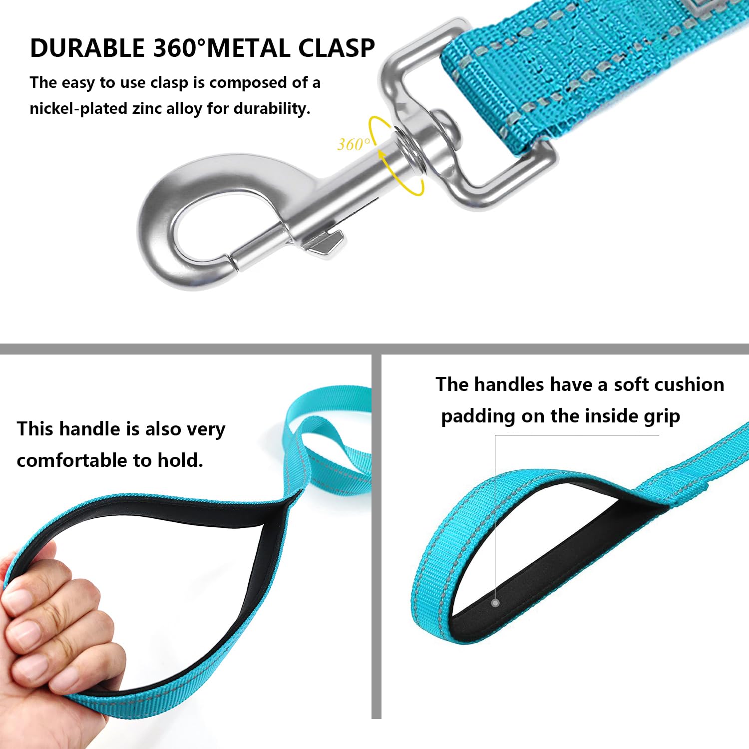 Penseepet Dog Leash 6 Ft Padded Handle Nylon Reflective Dogs Leashes For Medium Dogs Sky Blue