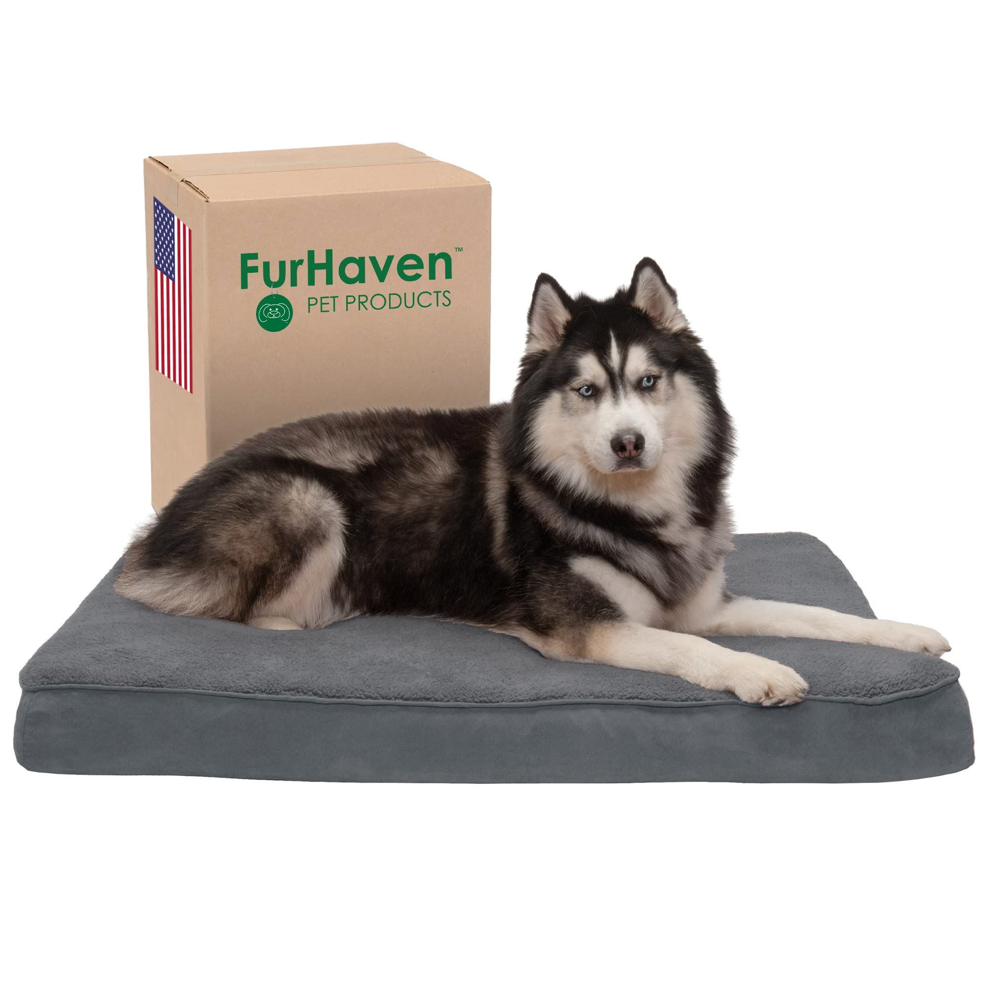 Furhaven Orthopedic Dog Bed For Large Dogs W/ Removable Washable Cover, For Dogs Up To 95 Lbs - Terry & Suede Mattress - Gray, J