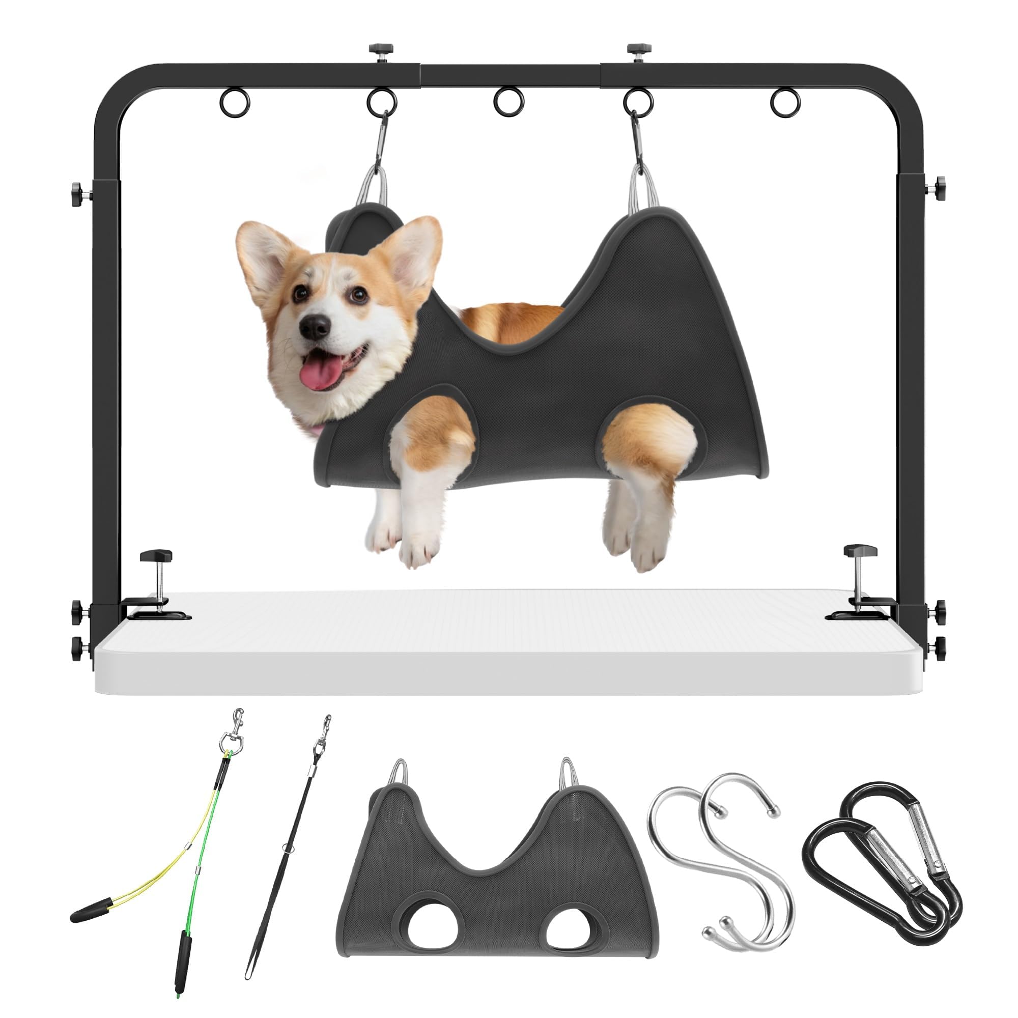 Adjustable Pet Grooming Arm for Table: 42 Height & 27-39 Width, Clamp Fits Up to 2.76, Includes Hammock & 2 No-Sit Nooses, Heavy