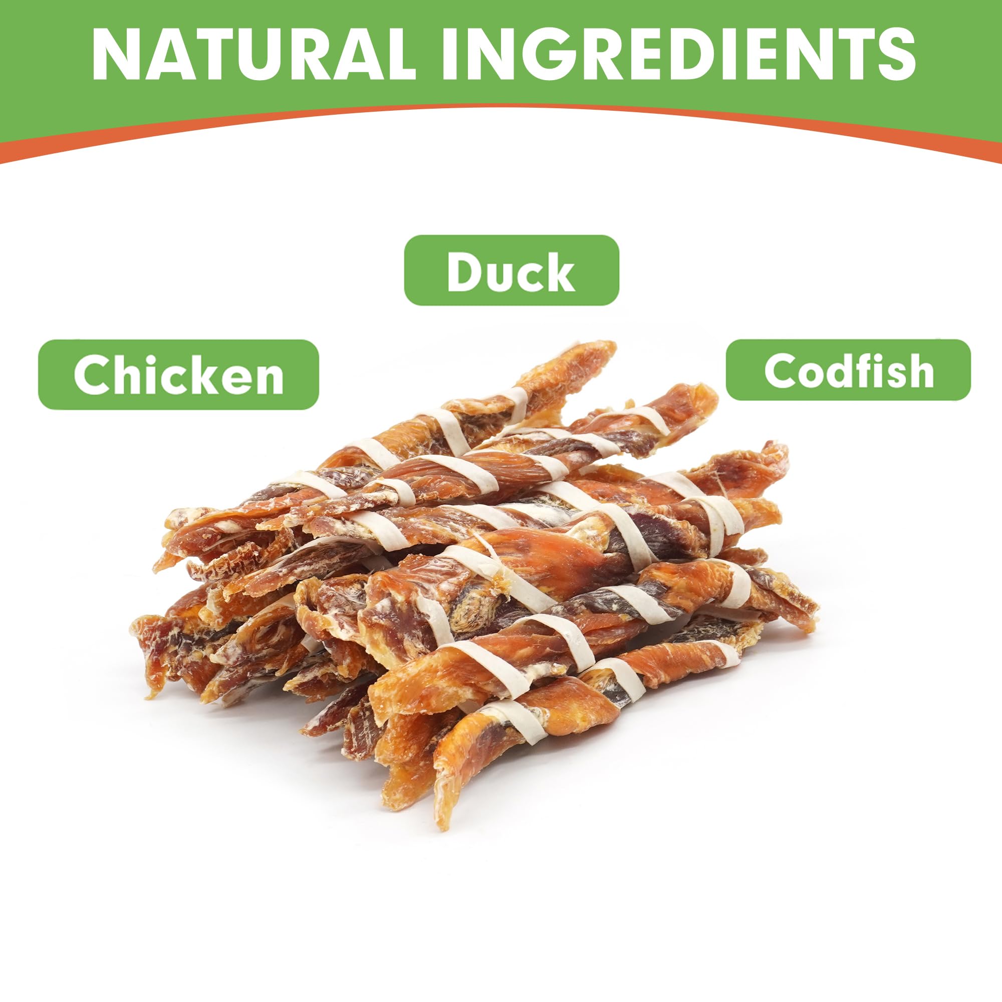 MON2SUN Dog Treats, Triple Flavor Jerky Twist Sticks, 5-7 Inch Chicken Duck and Codfish Sticks Chews for Small Dogs, Healthy Sna