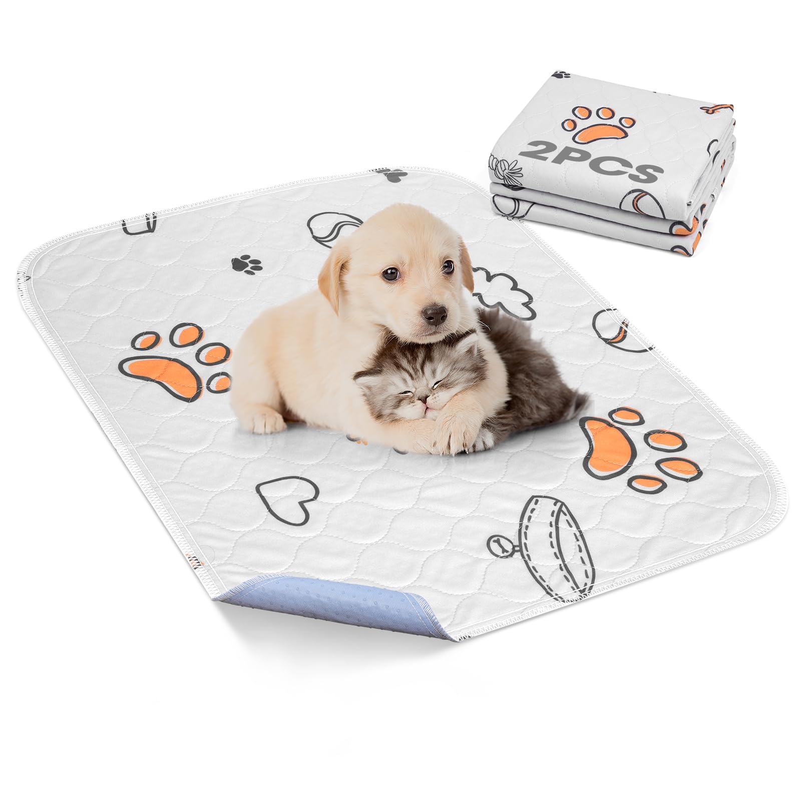Washable Pee Pads for Dogs, 2 Pack Small 18 x24  Super Absorbent Reusable Puppy Pads Pet Training Pads, 100% Waterproof Non-Slip